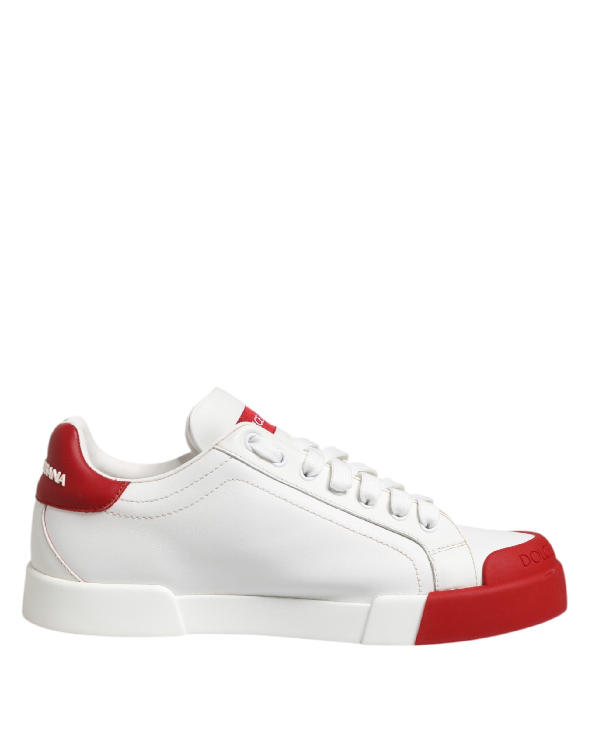 Dolce & Gabbana White Red Leather Lace Up Sneakers Shoes