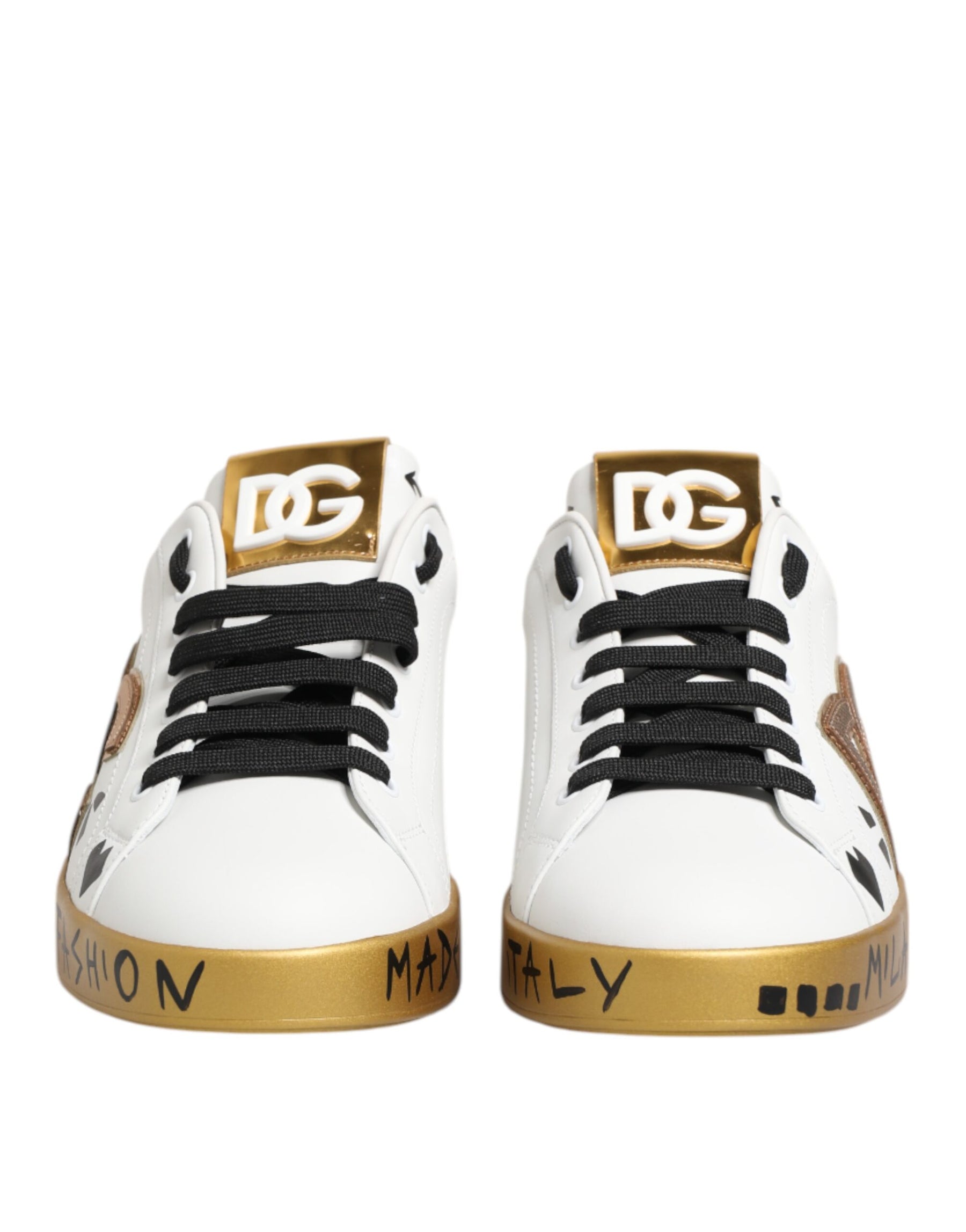 Dolce & Gabbana White Gold Crystal Portofino Sneakers Shoes | Regal Royce