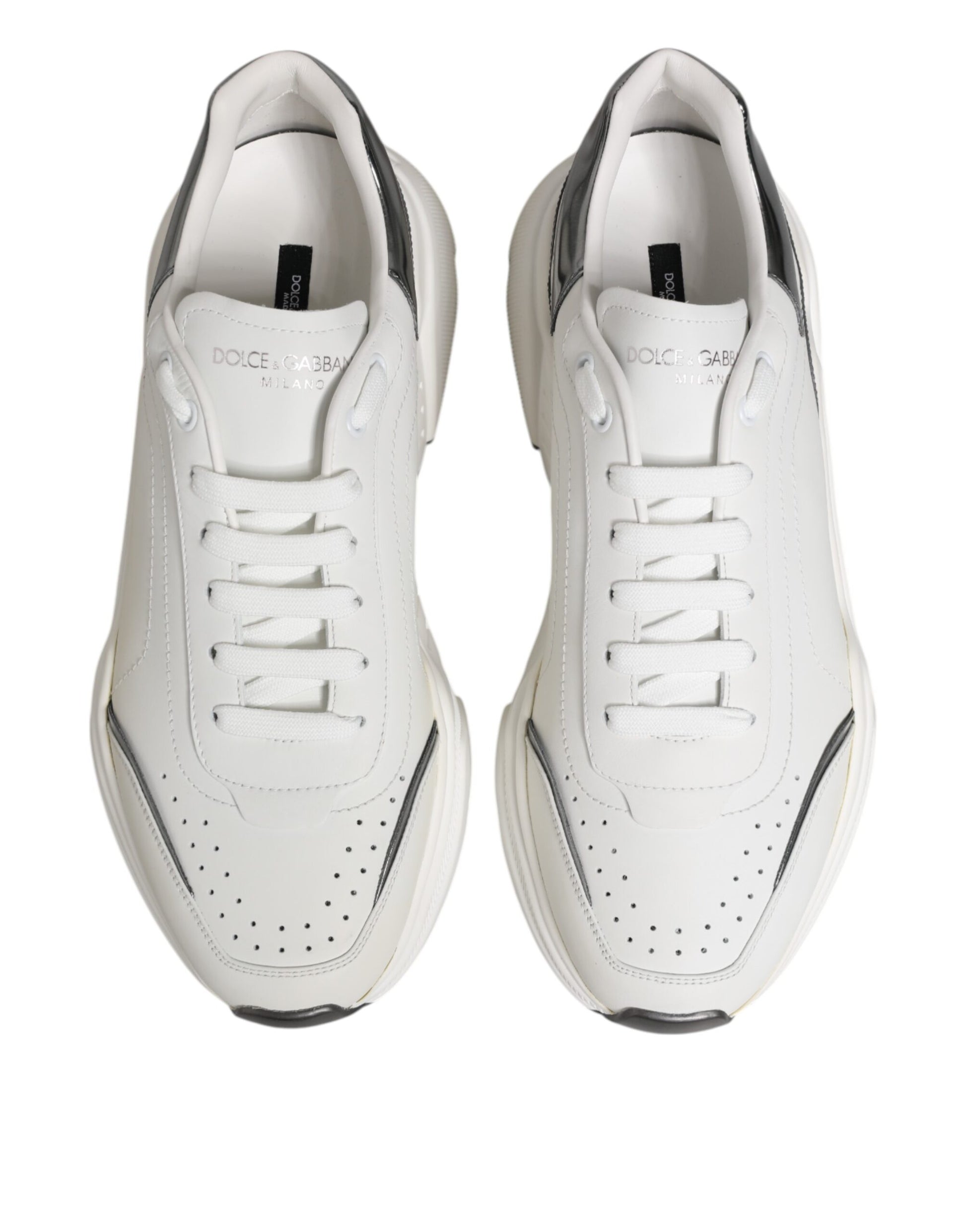 Dolce & Gabbana White Silver DAYMASTER Leather Sneakers Shoes