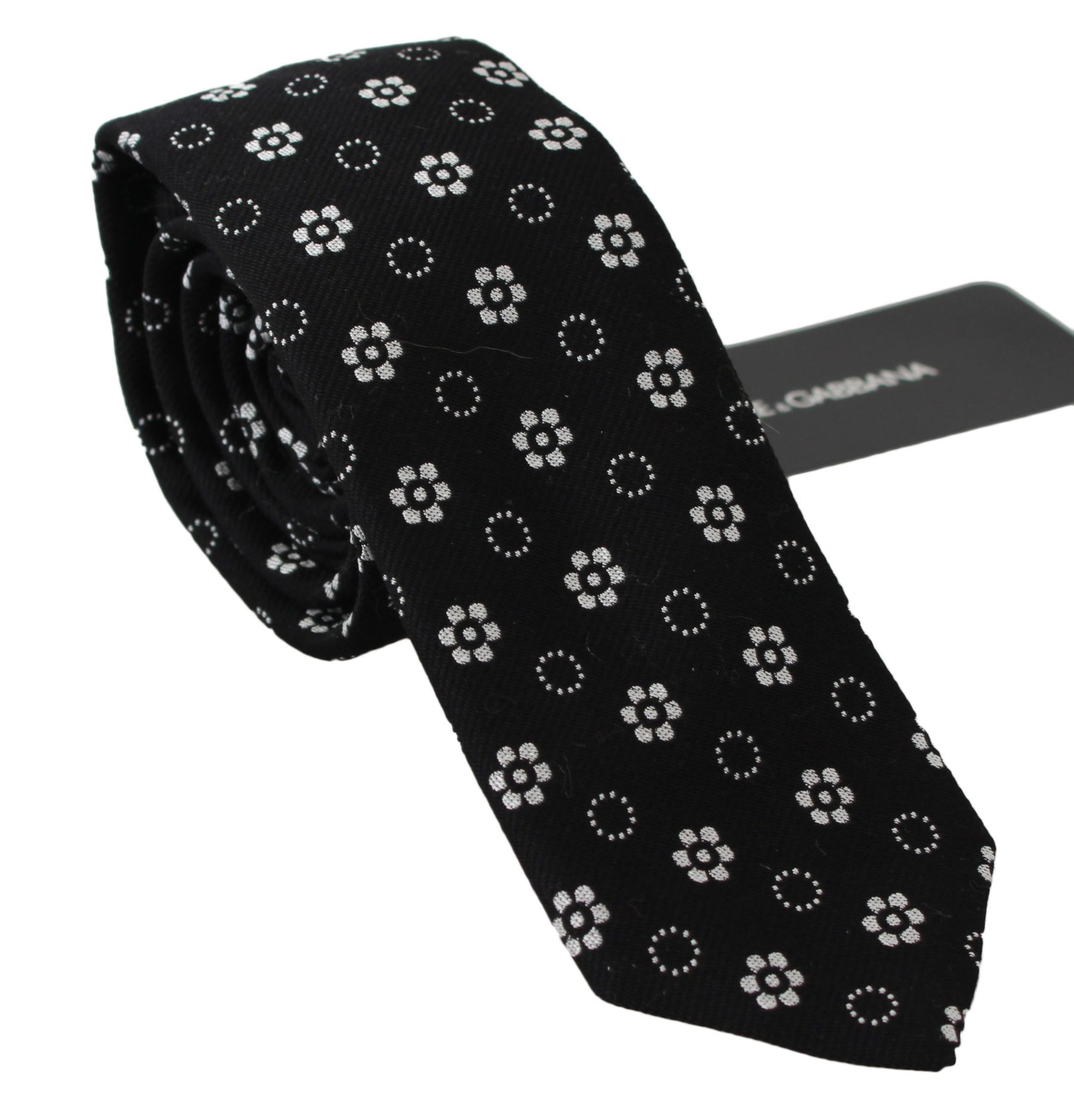 Dolce & Gabbana Black 100% Silk Floral Print Print Classic Tie | Regal Royce