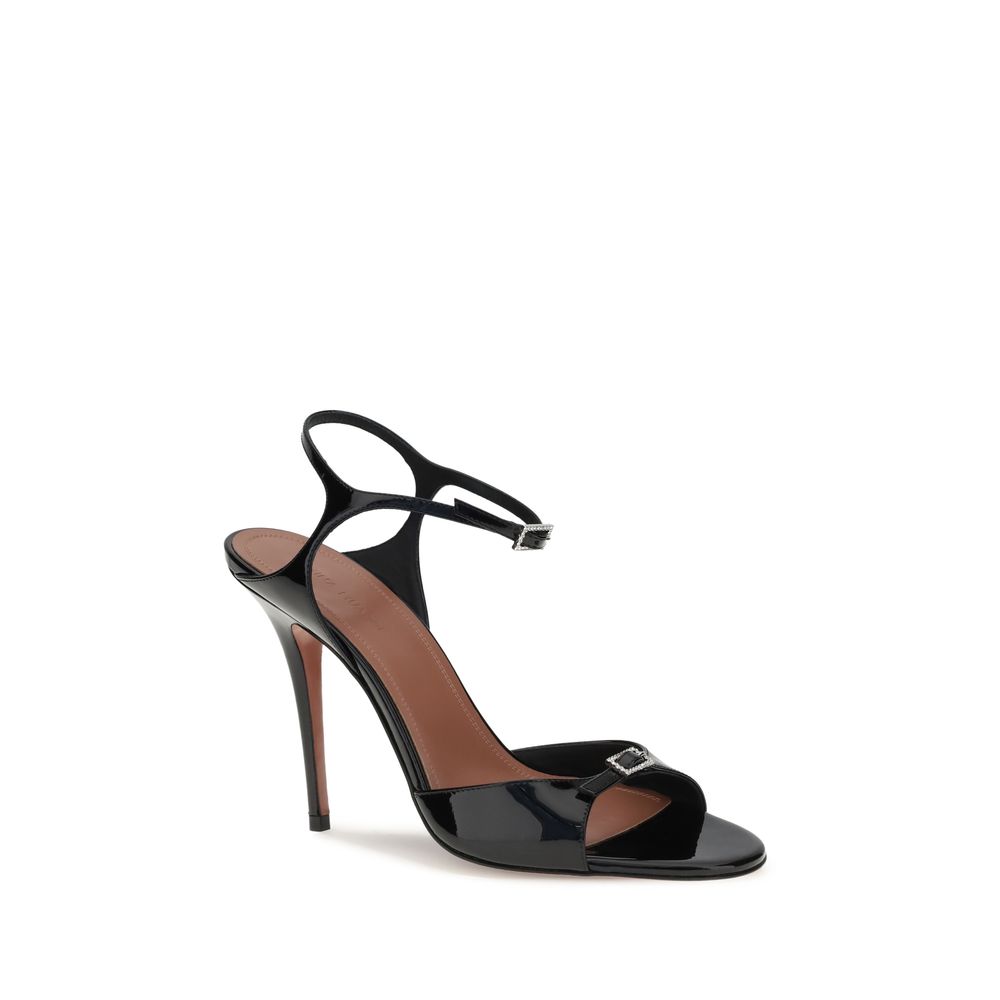 Amina Muaddi Black Calf Leather Bos Taurus Stiletto Heel Sandals | Regal Royce