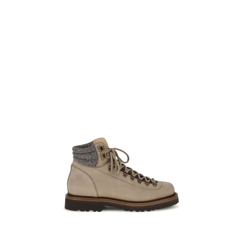 Brunello Cucinelli Beige Calf Leather Bos Taurus Lace-Up Boots | Regal Royce