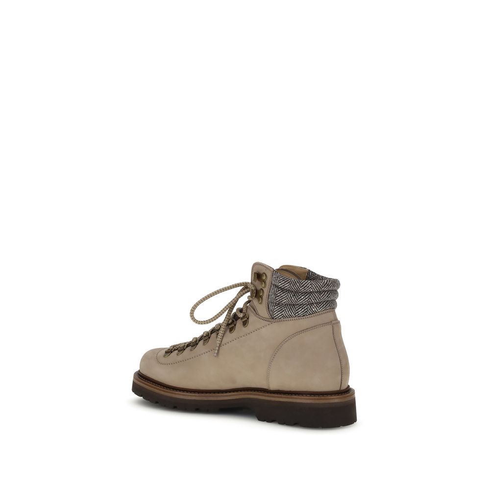 Brunello Cucinelli Beige Calf Leather Bos Taurus Lace-Up Boots | Regal Royce
