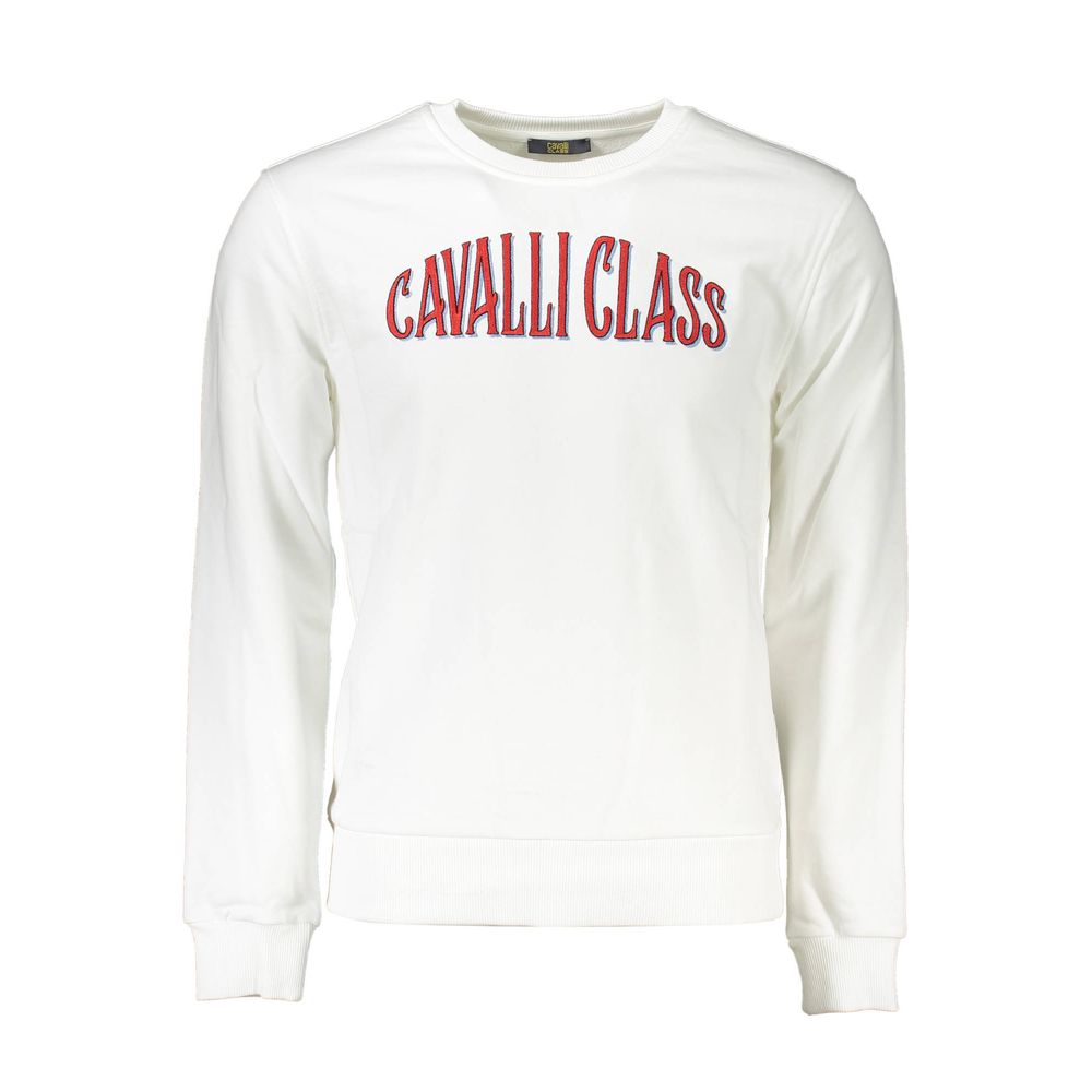 Cavalli Class Bianco Cotton Men Sweatshirt | Regal Royce