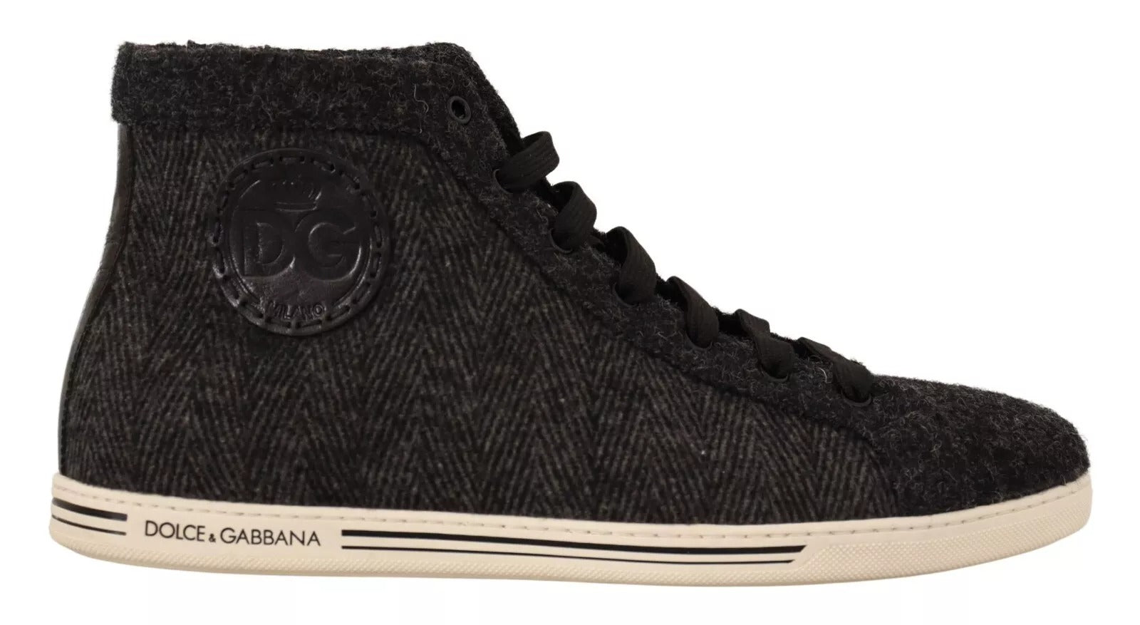Dolce & Gabbana Gray Wool Cotton Casual High Top Sneakers | Regal Royce