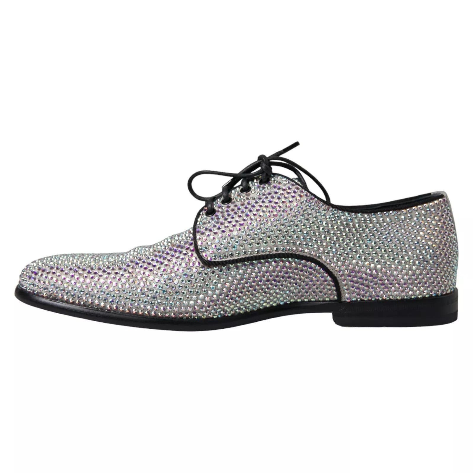 Dolce & Gabbana Silver Leather Rhinestones Derby Shoes | Regal Royce