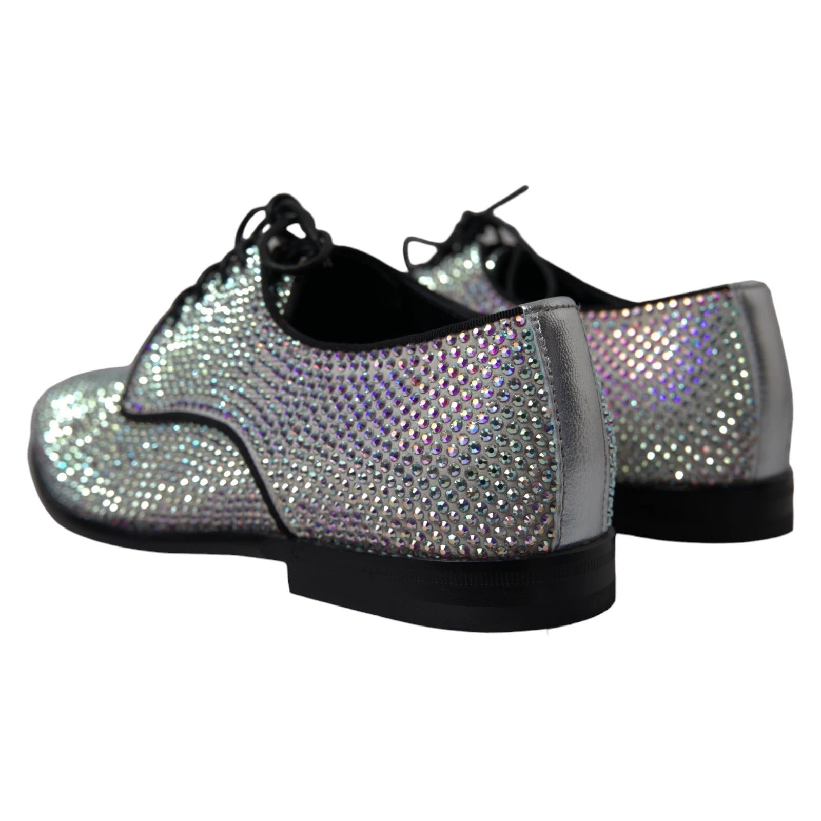 Dolce & Gabbana Silver Leather Rhinestones Derby Shoes | Regal Royce