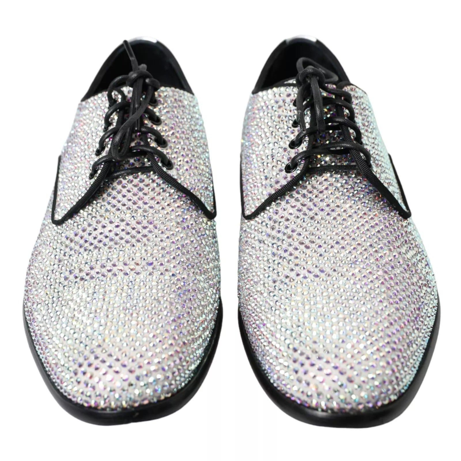 Dolce & Gabbana Silver Leather Rhinestones Derby Shoes | Regal Royce