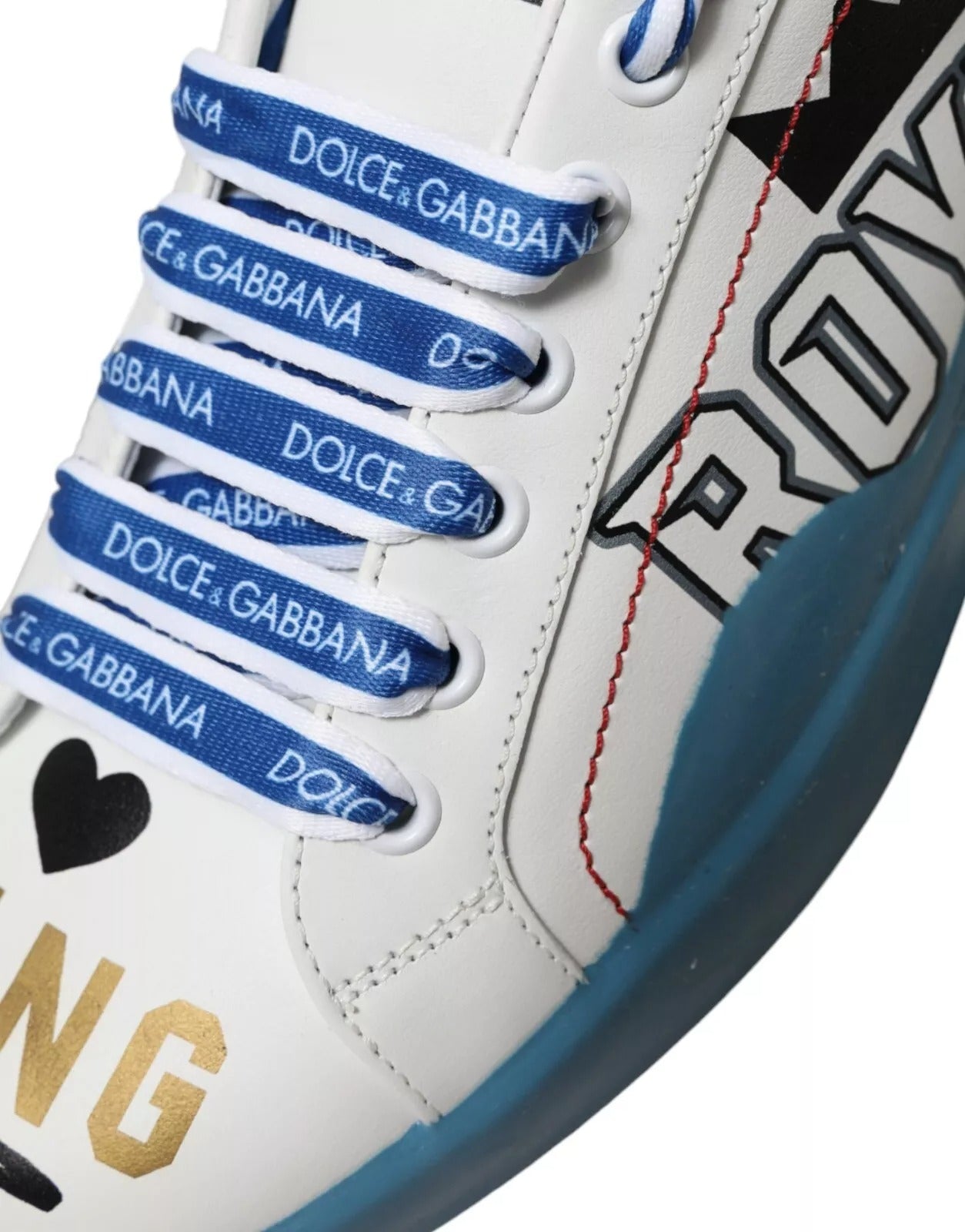 Dolce & Gabbana Blue White Printed Portofino Melt Sneakers | Regal Royce
