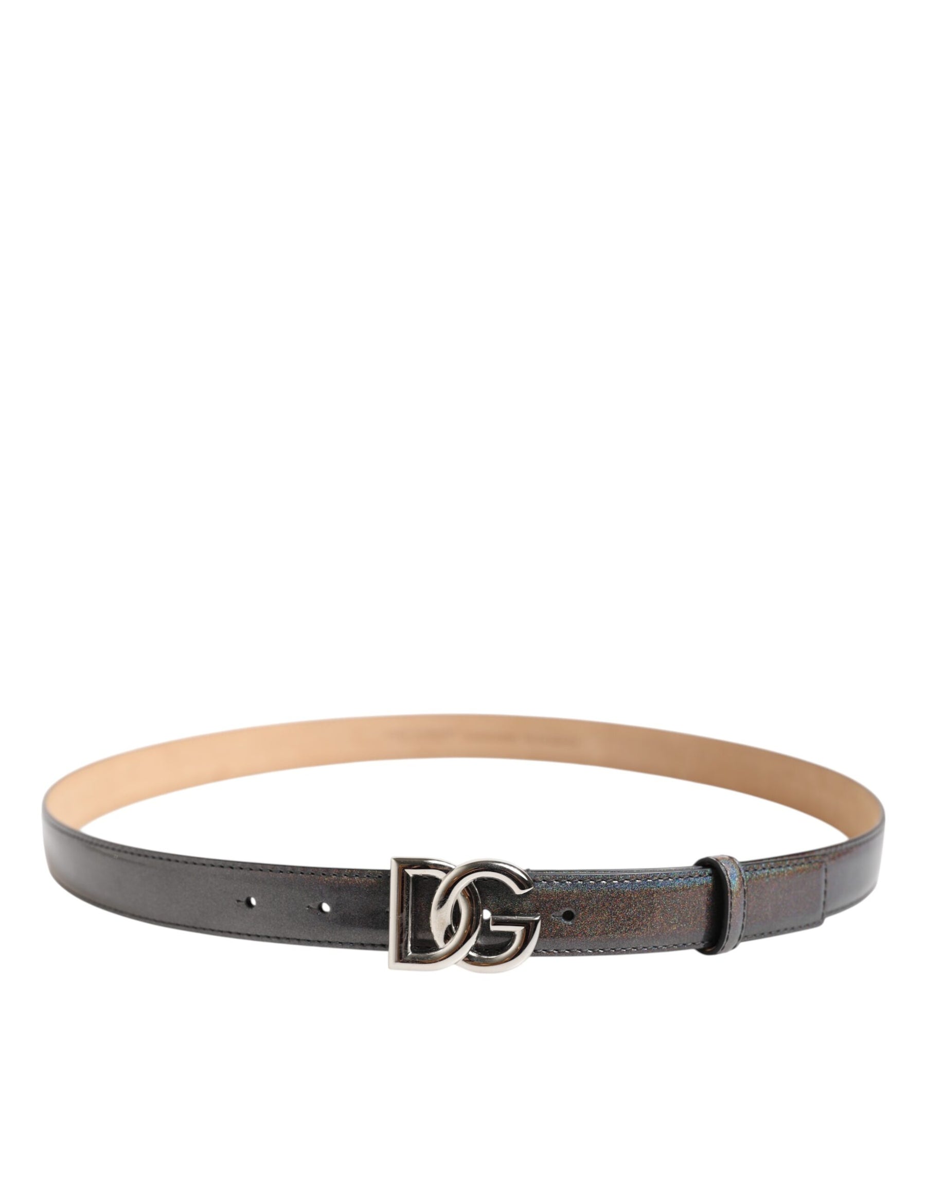 Dolce & Gabbana Metallic Leather Silver Tone Logo Buckle Belt | Regal Royce