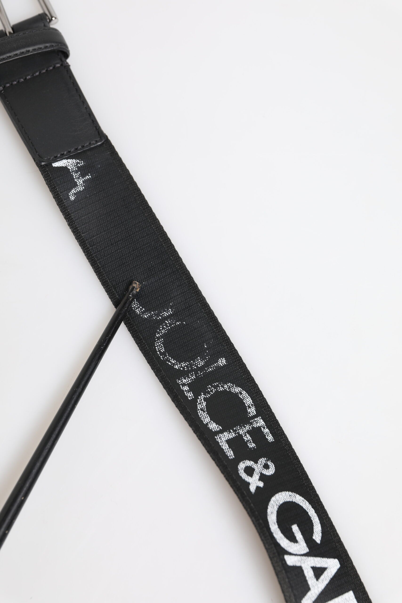 Dolce & Gabbana Black Polyester Leather Metal Buckle Belt | Regal Royce