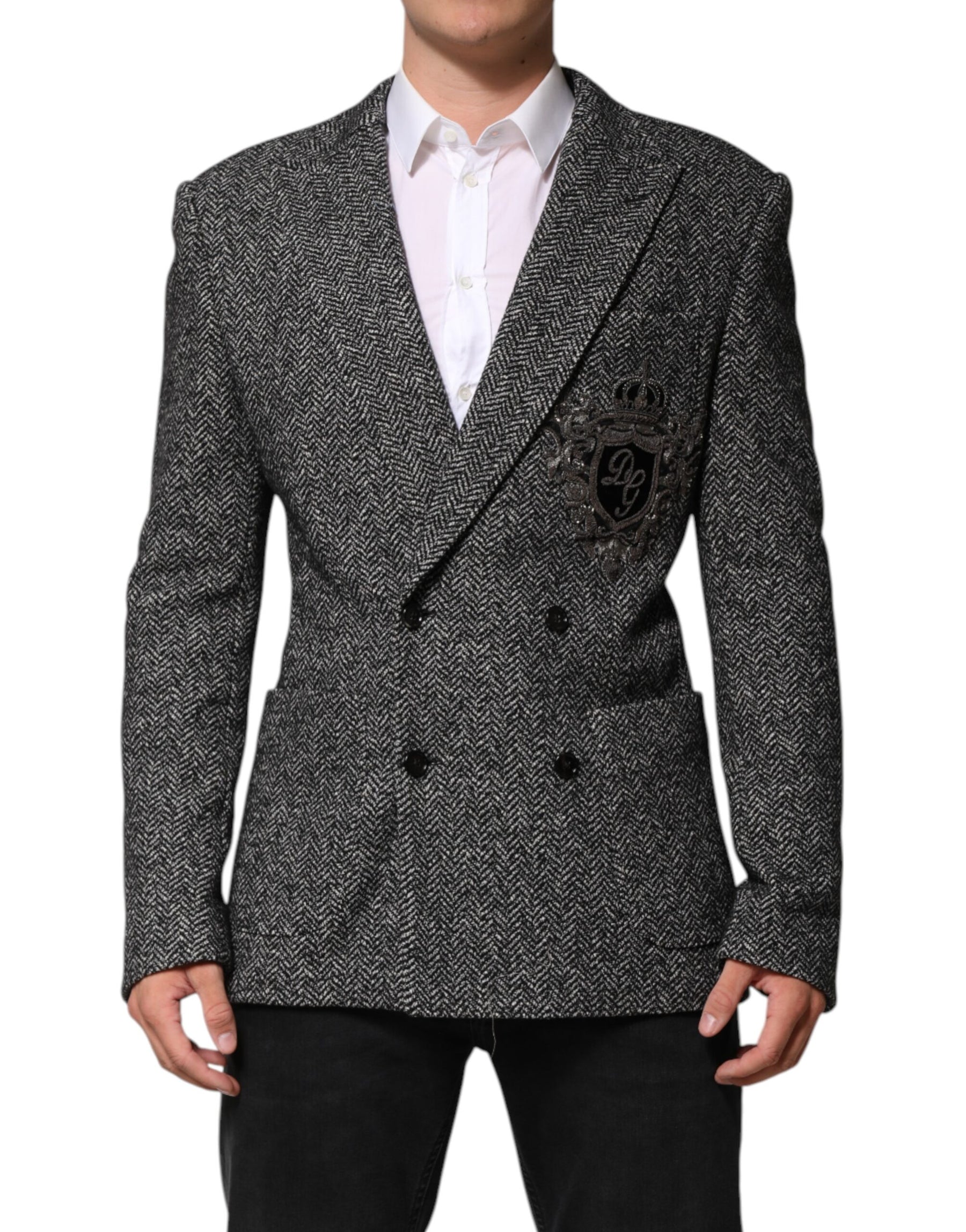 Dolce & Gabbana Black White Double Breasted Men Suit Blazer | Regal Royce