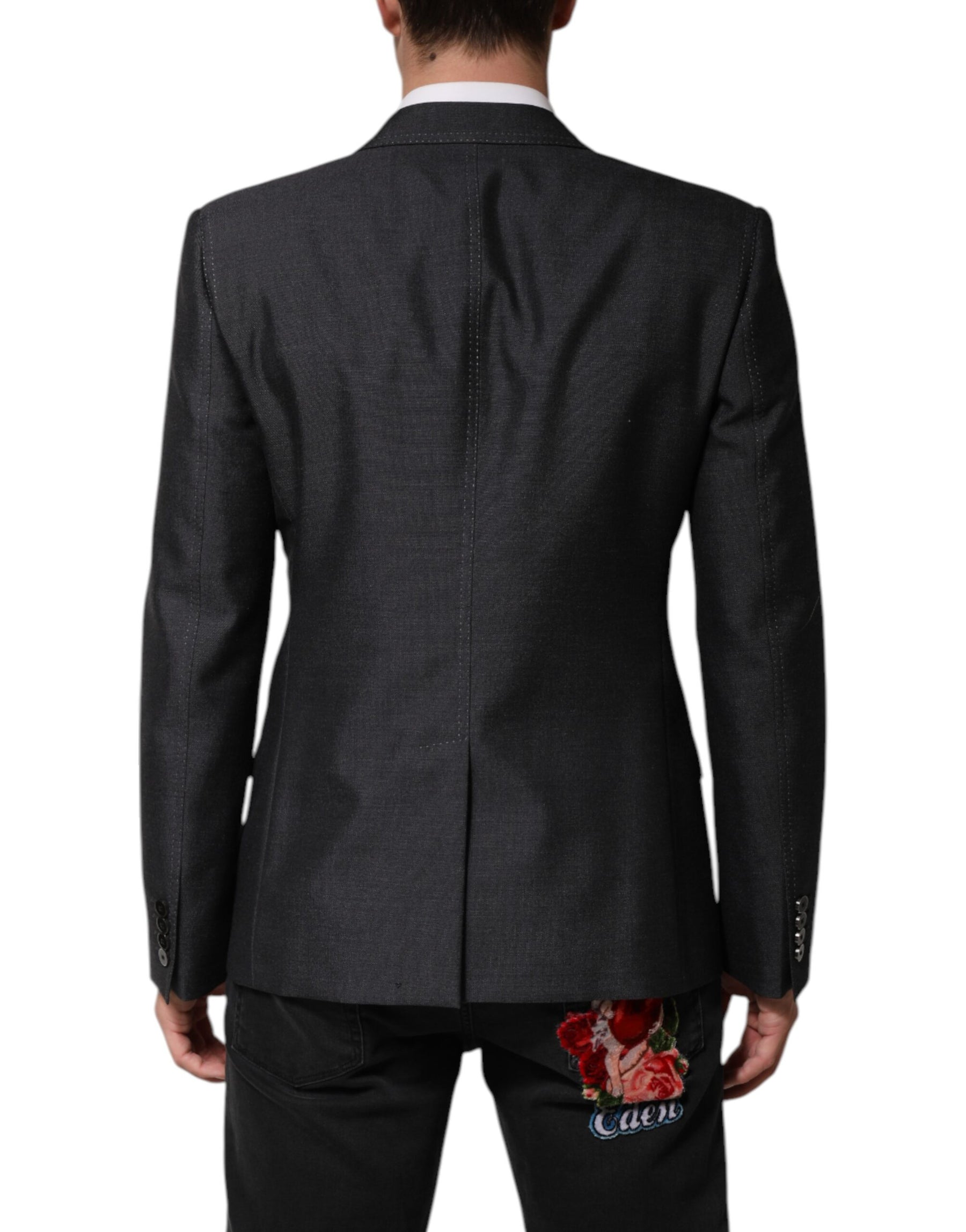Dolce & Gabbana Dark Gray Bee Embroidery Wool Coat Blazer | Regal Royce
