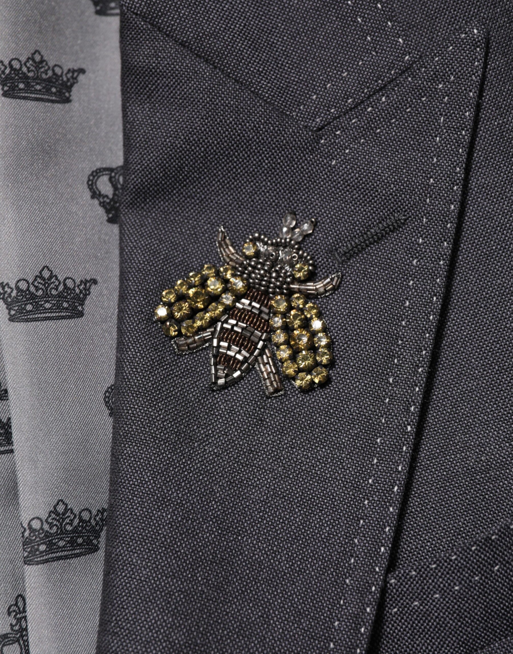 Dolce & Gabbana Dark Gray Bee Embroidery Wool Coat Blazer | Regal Royce