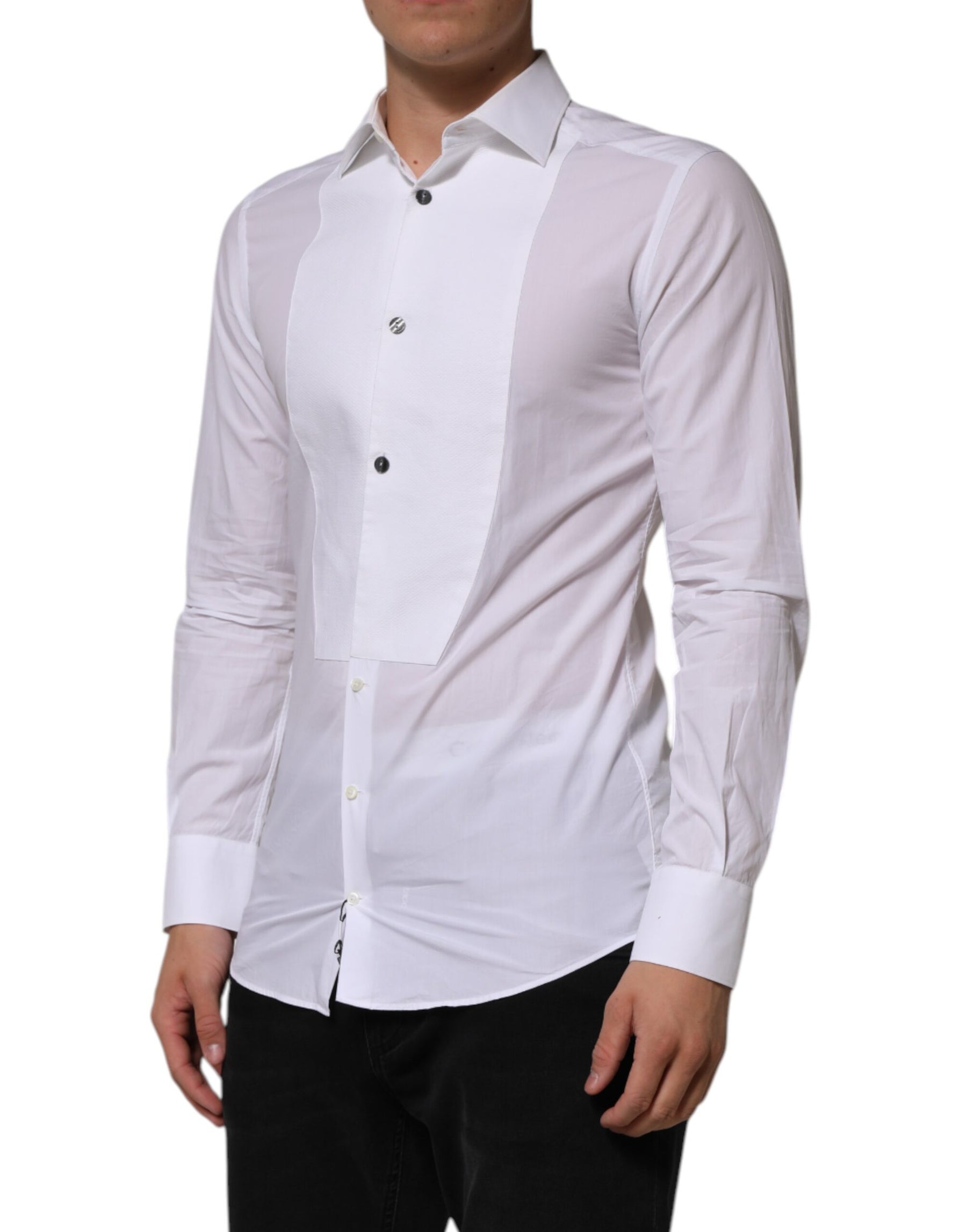 Dolce & Gabbana White Bib Cotton Poplin GOLD Men Formal Shirt | Regal Royce