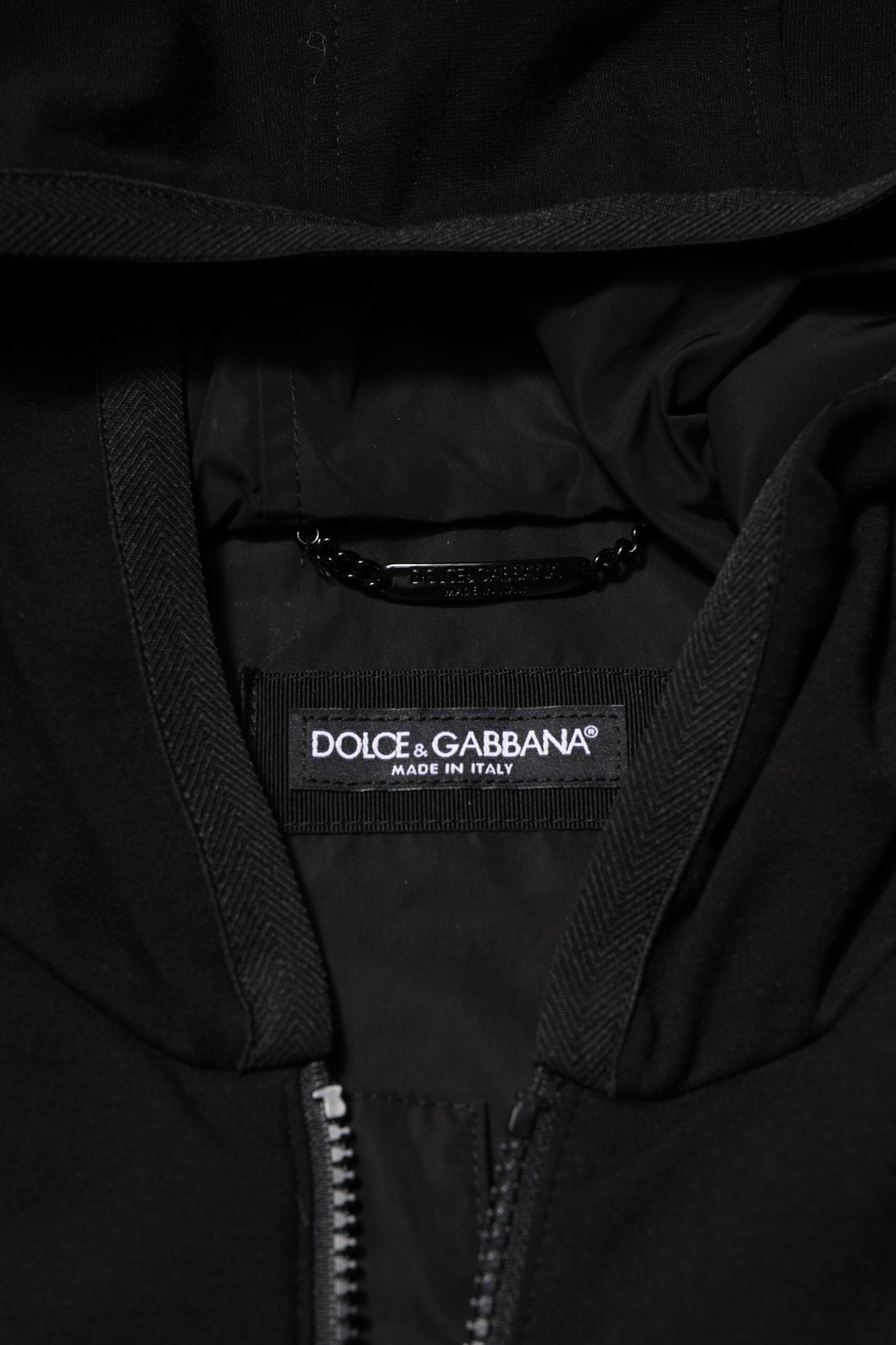 Dolce & Gabbana Black Sleeveless Hooded Logo Plaque Jacket | Regal Royce