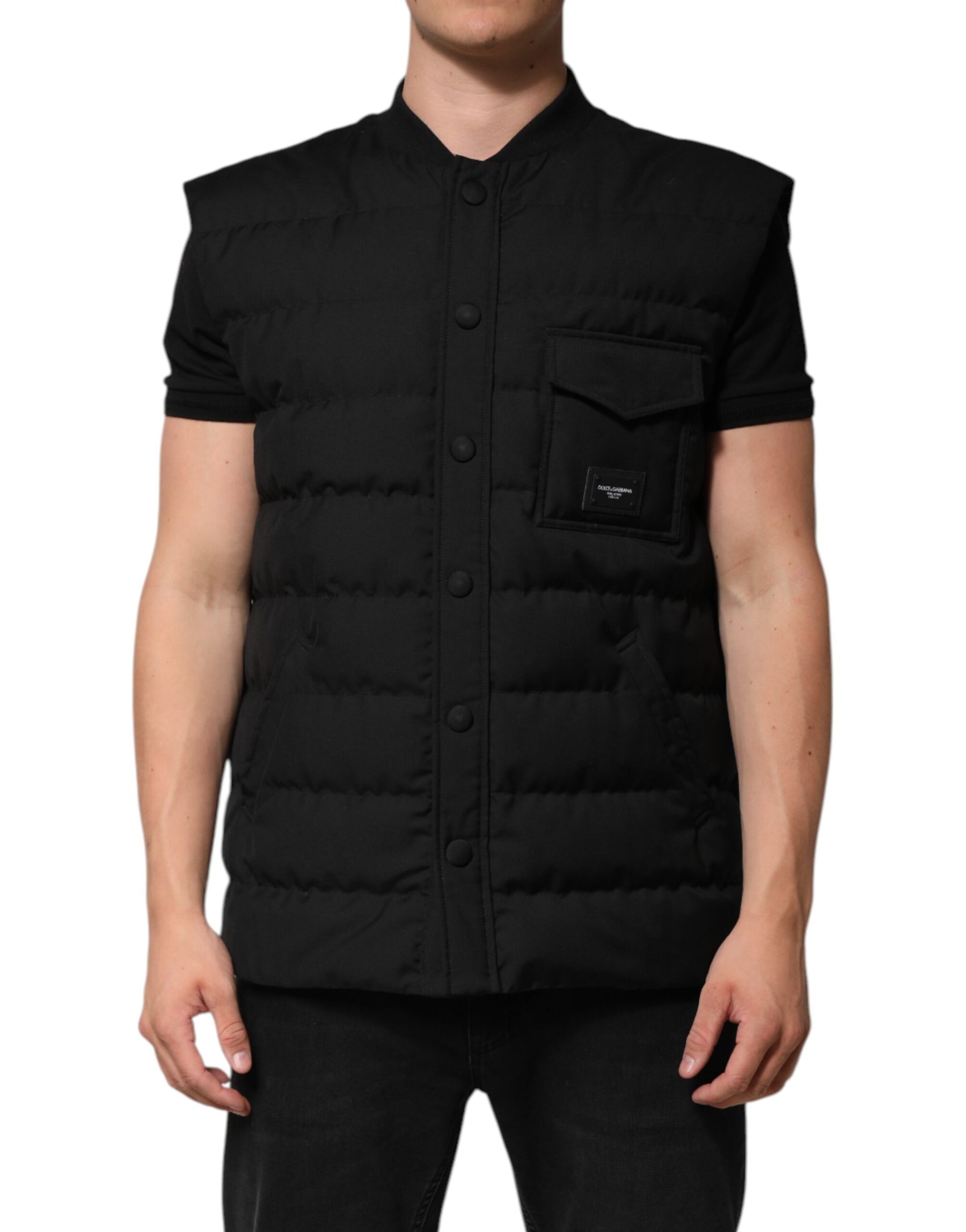 Dolce & Gabbana Black Sleeveless Parka Logo Plaque Jacket | Regal Royce
