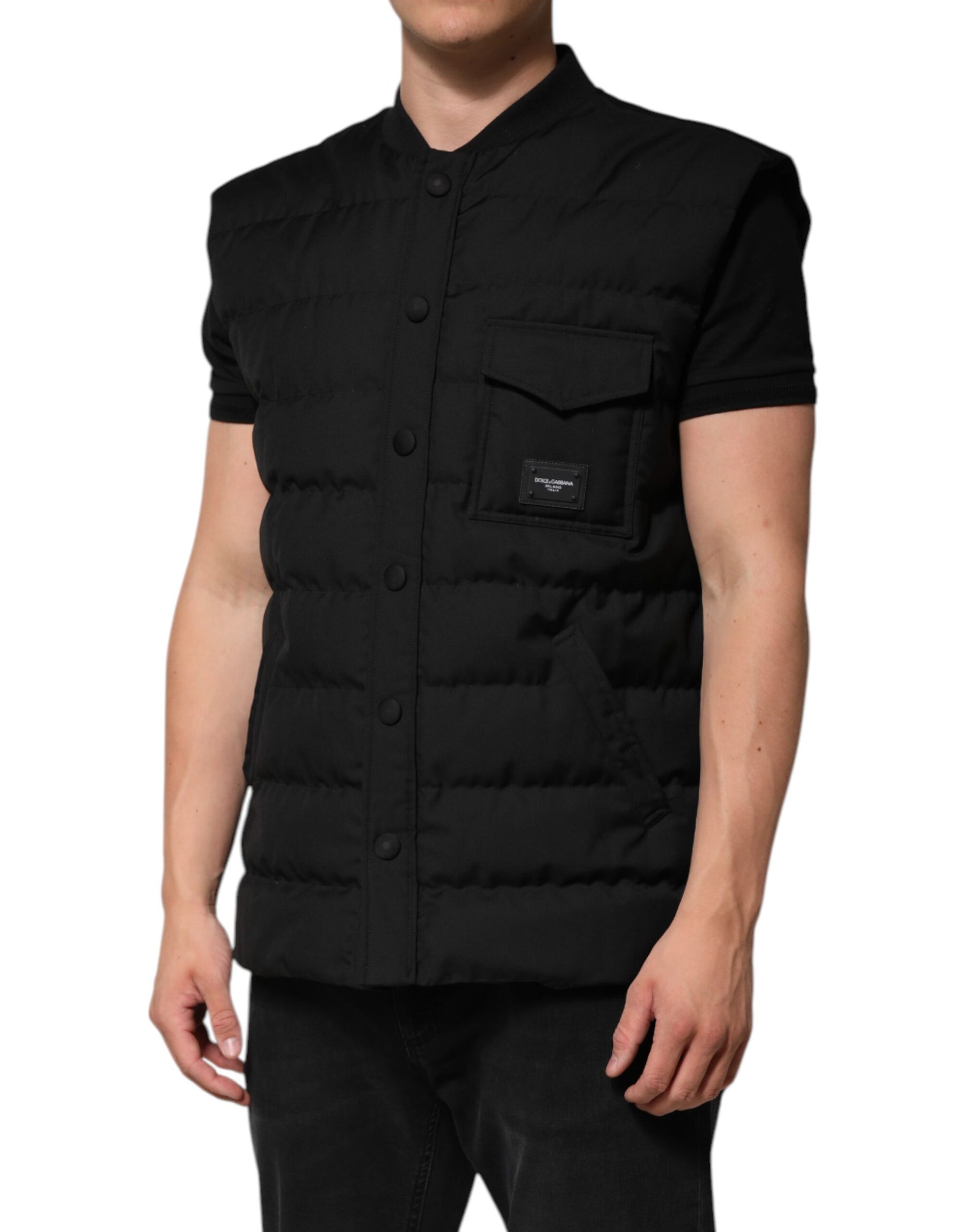 Dolce & Gabbana Black Sleeveless Parka Logo Plaque Jacket | Regal Royce