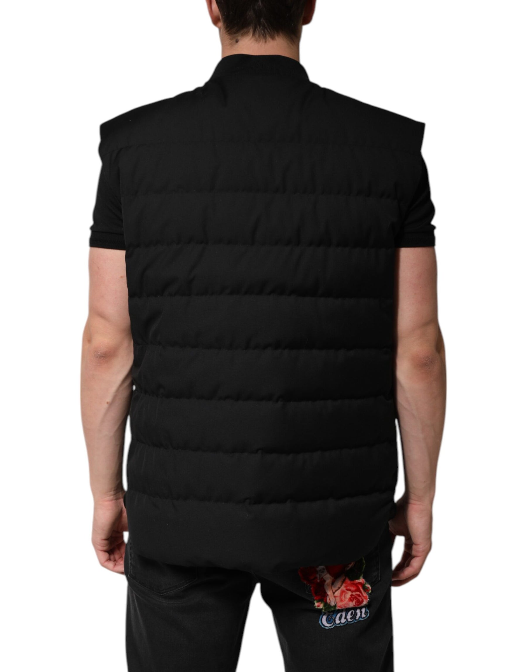 Dolce & Gabbana Black Sleeveless Parka Logo Plaque Jacket | Regal Royce