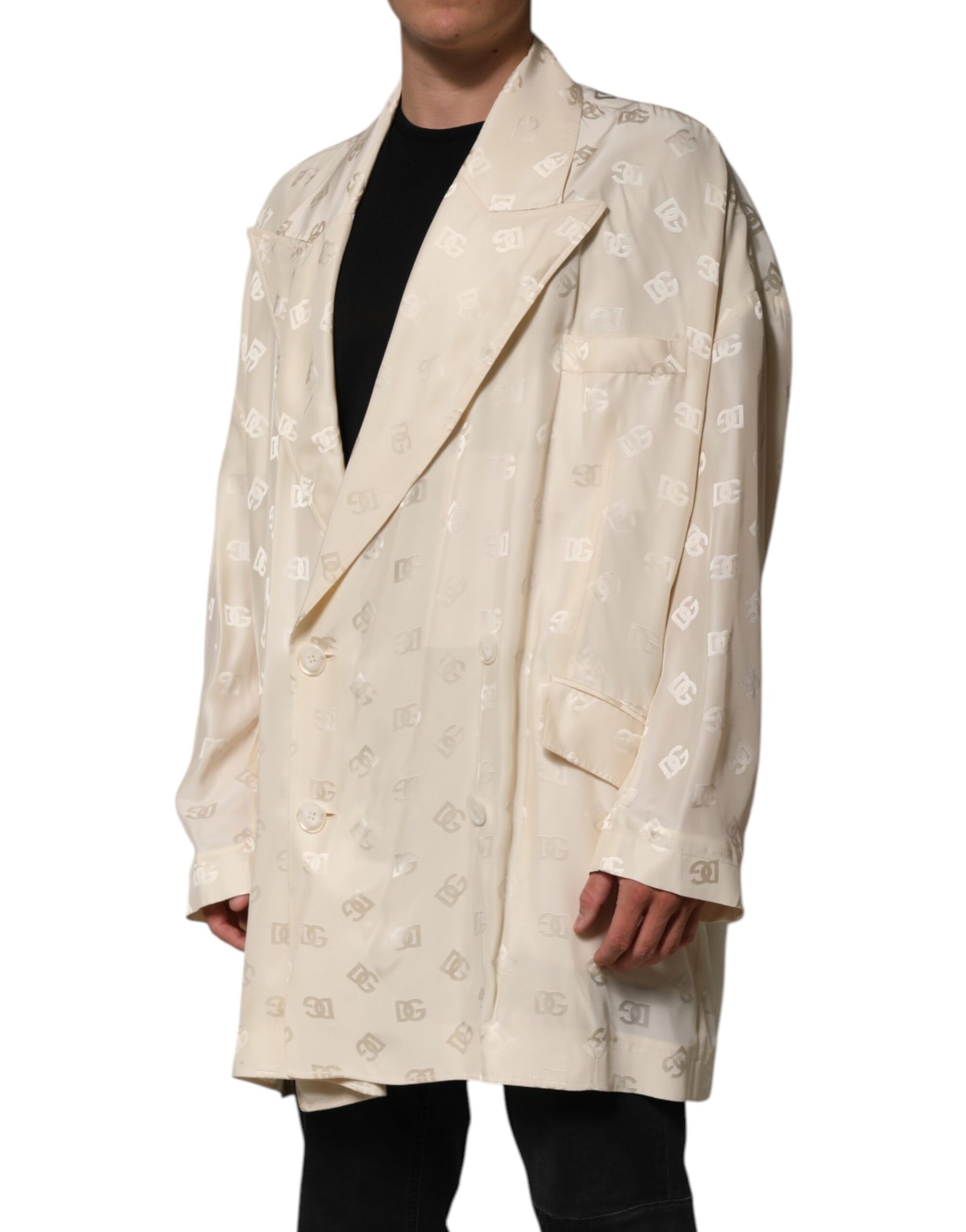 Dolce & Gabbana Beige Polyester Logo Monogram Coat Jacket | Regal Royce