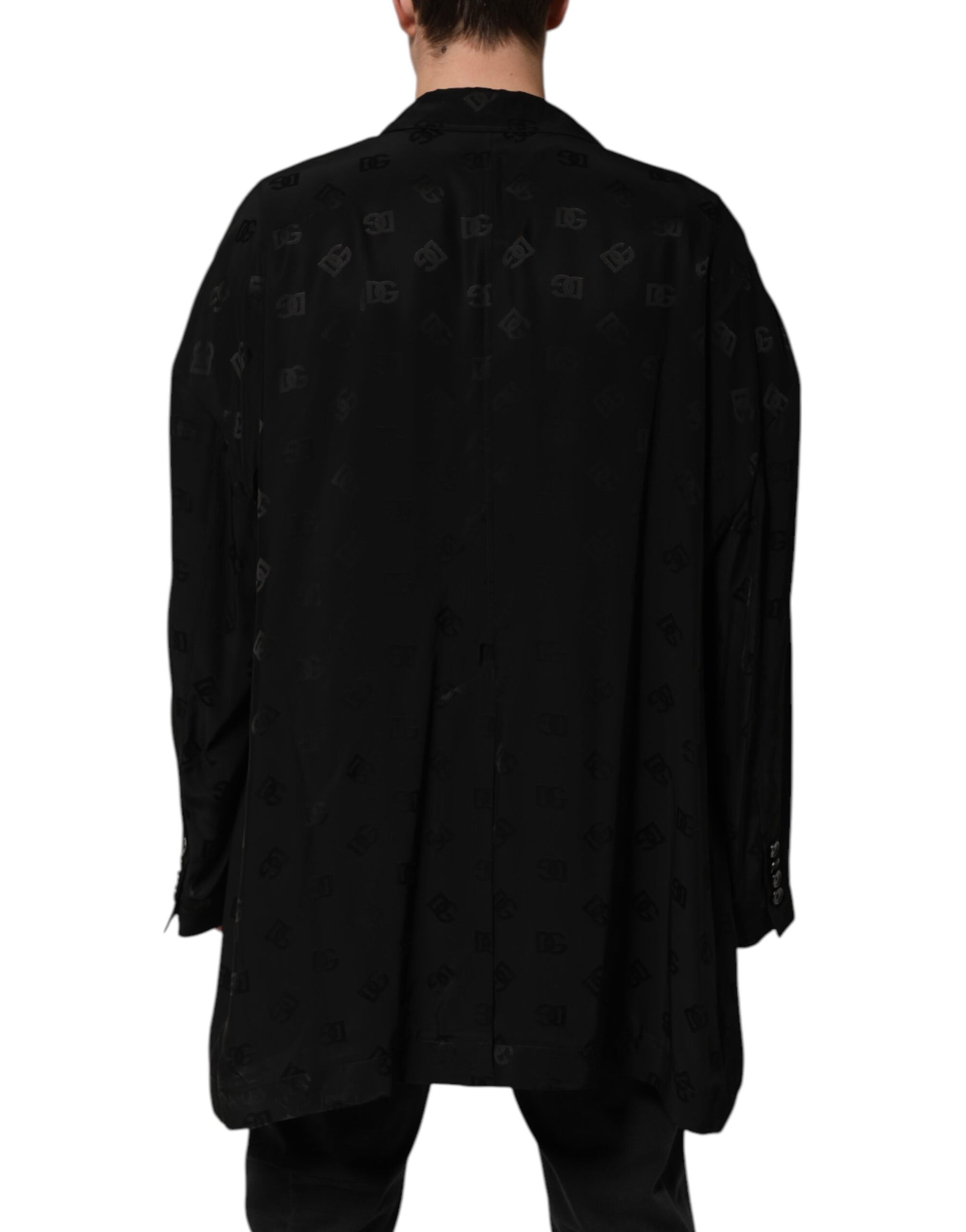 Dolce & Gabbana Black Polyester Logo Monogram Coat Jacket | Regal Royce