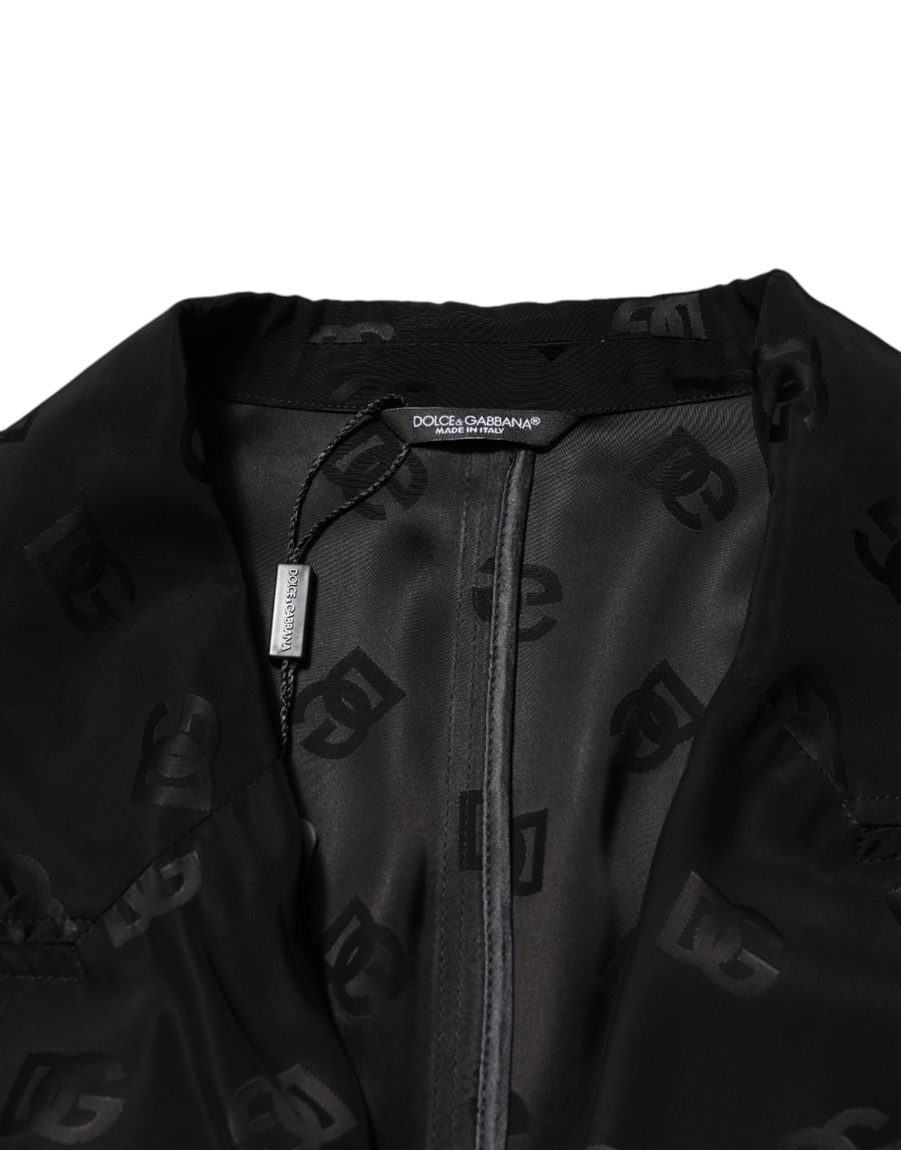 Dolce & Gabbana Black Polyester Logo Monogram Coat Jacket | Regal Royce