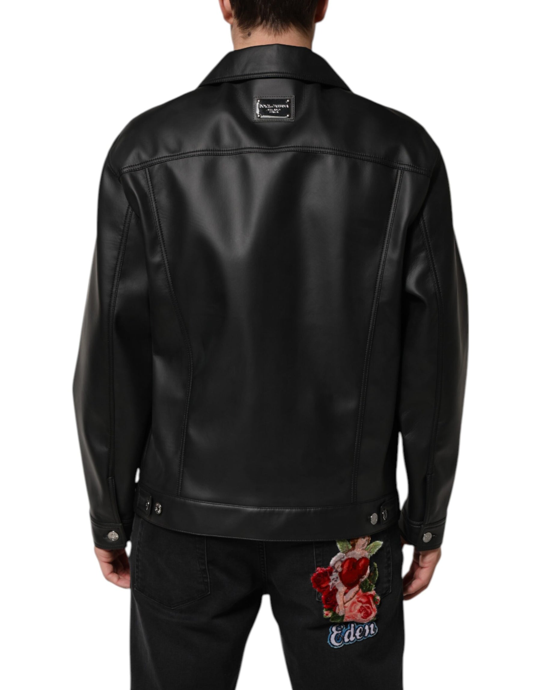Dolce & Gabbana Black Polyester Button Down Biker Jacket | Regal Royce