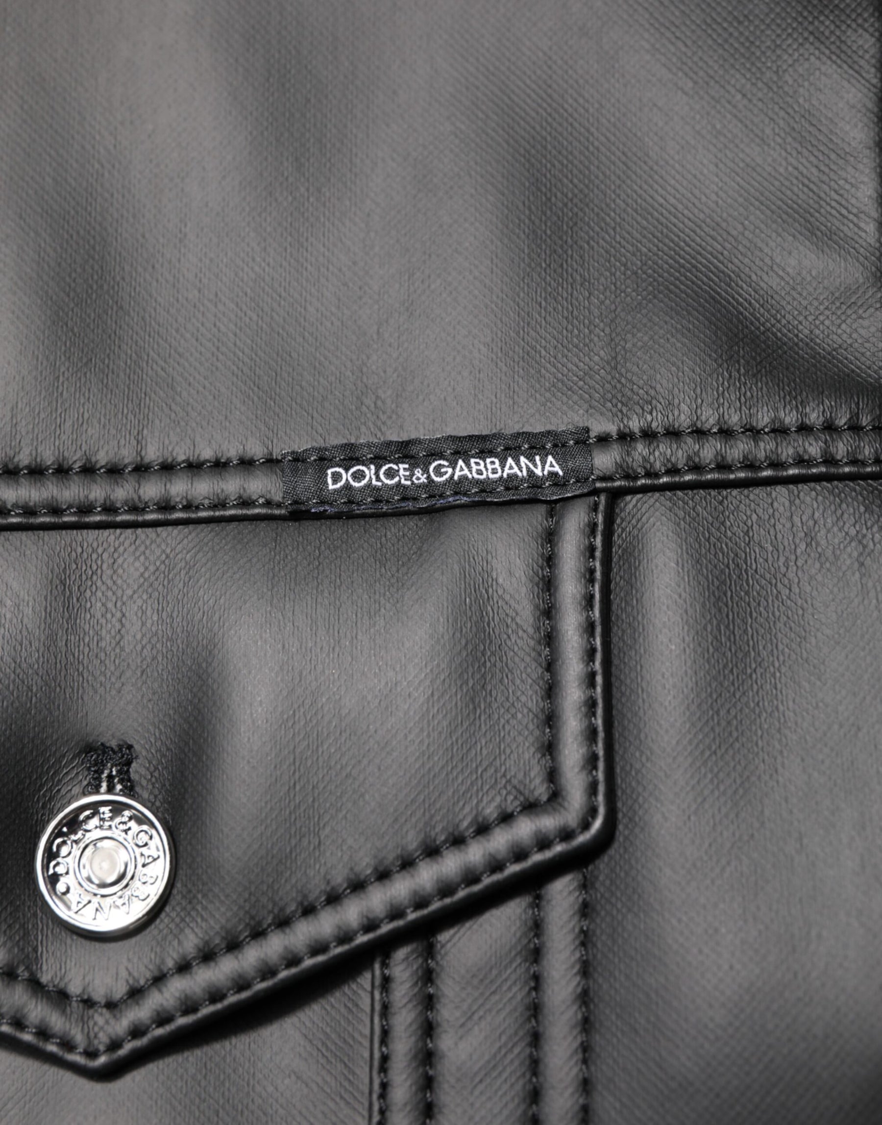 Dolce & Gabbana Black Polyester Button Down Biker Jacket | Regal Royce
