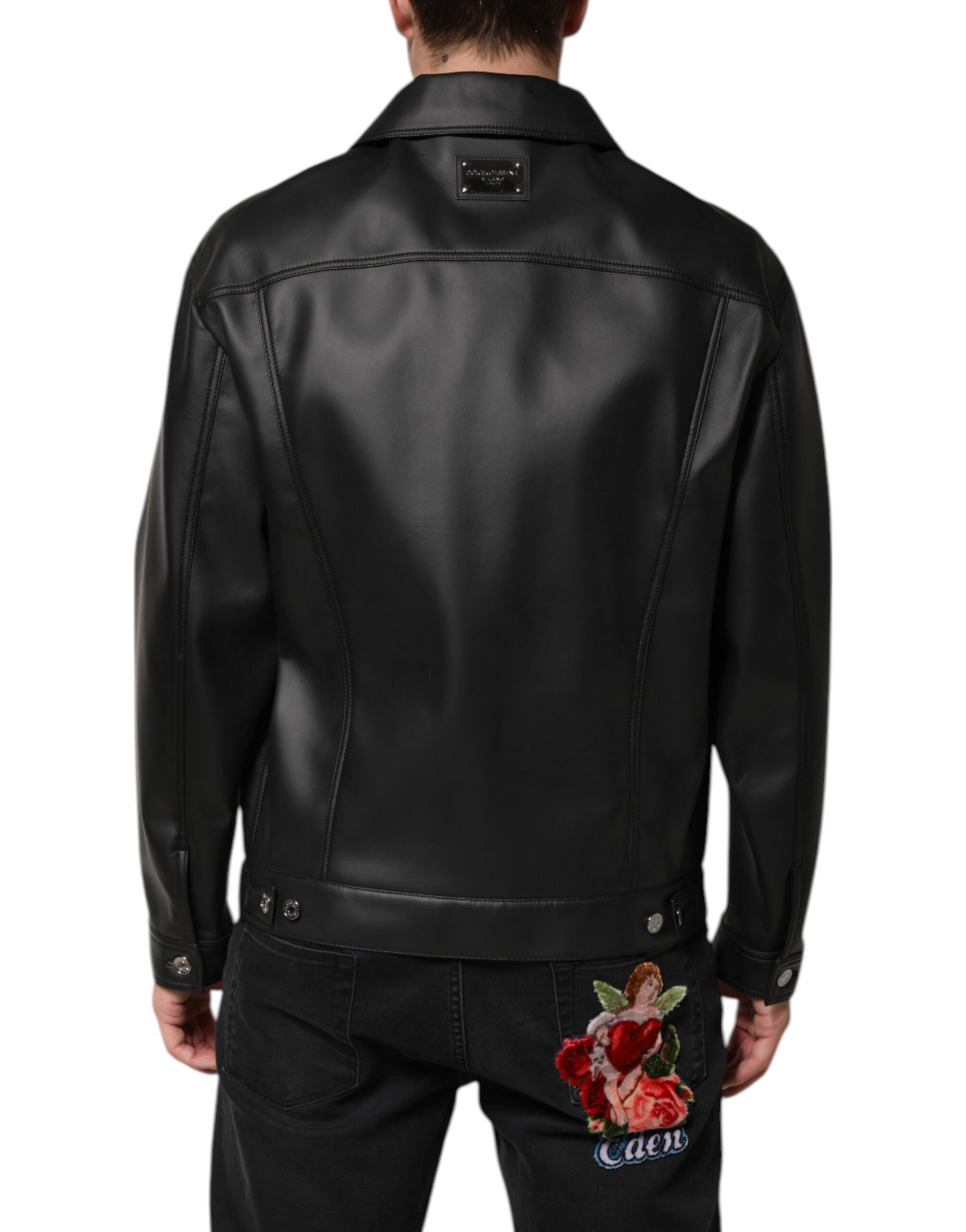 Dolce & Gabbana Black Polyester Button Down Biker Jacket | Regal Royce