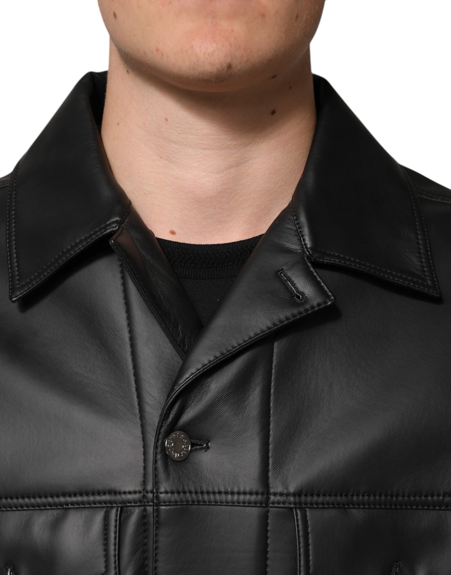 Dolce & Gabbana Black Polyester Button Down Biker Jacket | Regal Royce