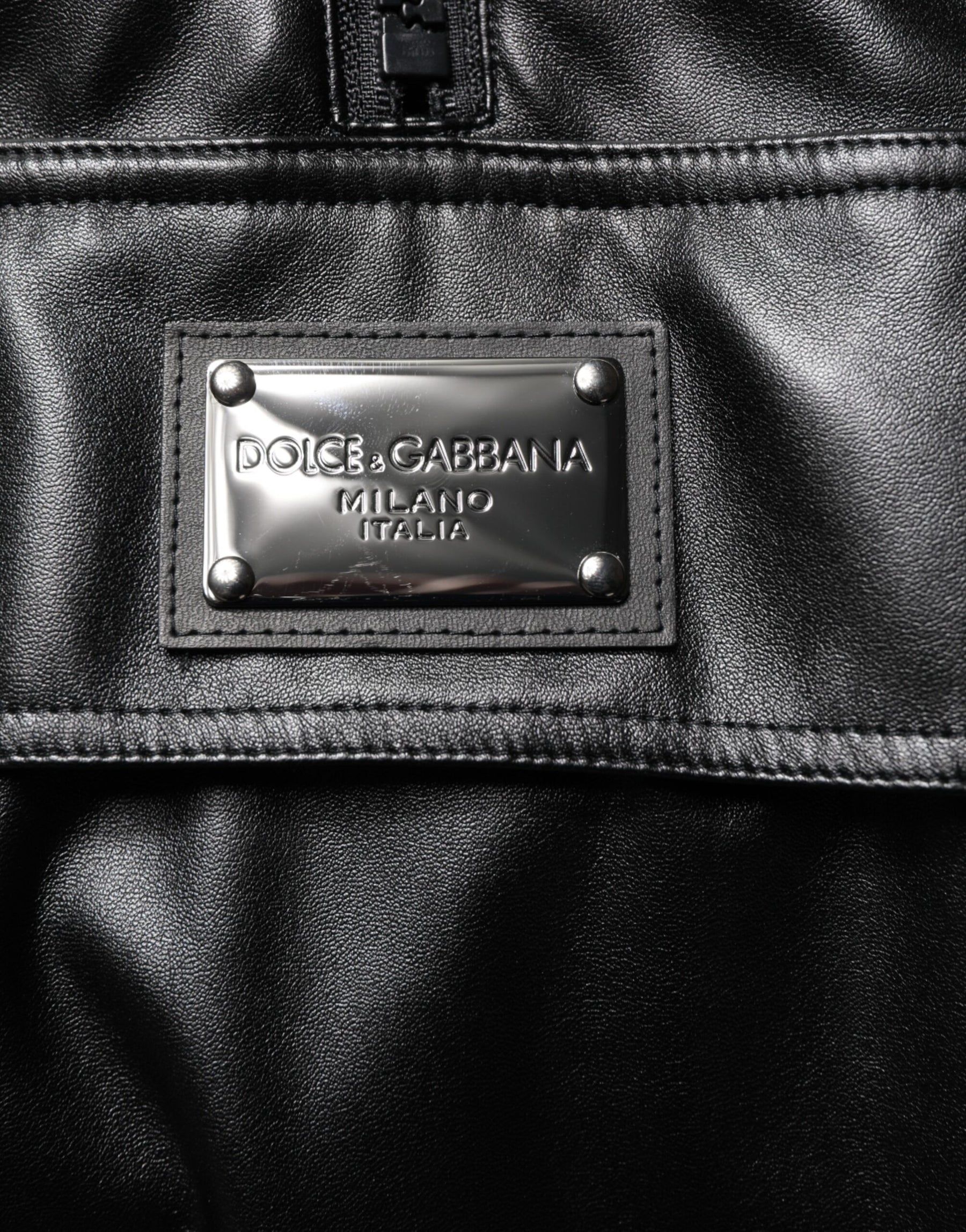 Dolce & Gabbana Black Polyester Logo Plaque Bomber Jacket | Regal Royce
