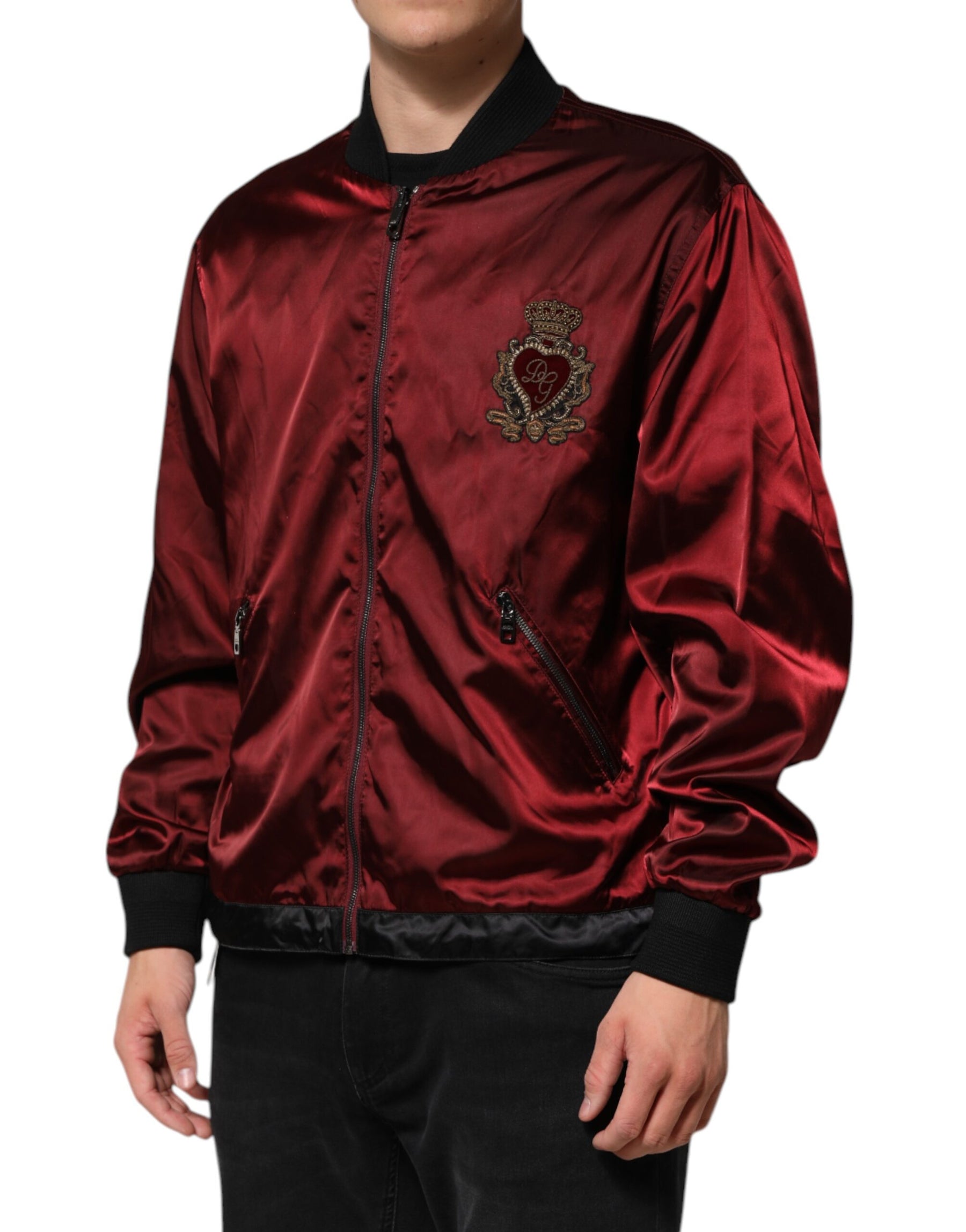 Dolce & Gabbana Maroon Nylon DG Crown Embroidery Jacket | Regal Royce