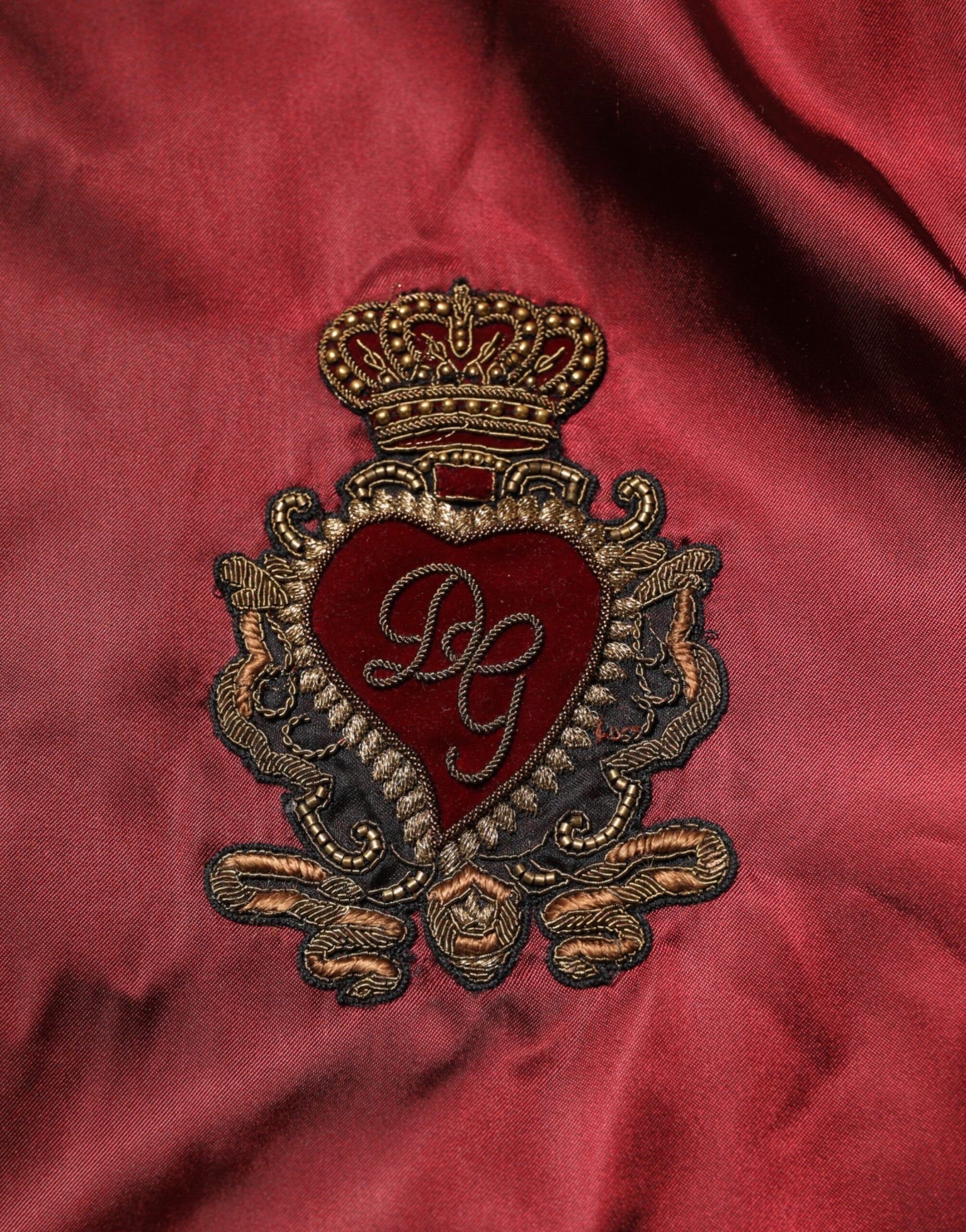 Dolce & Gabbana Maroon Nylon DG Crown Embroidery Jacket