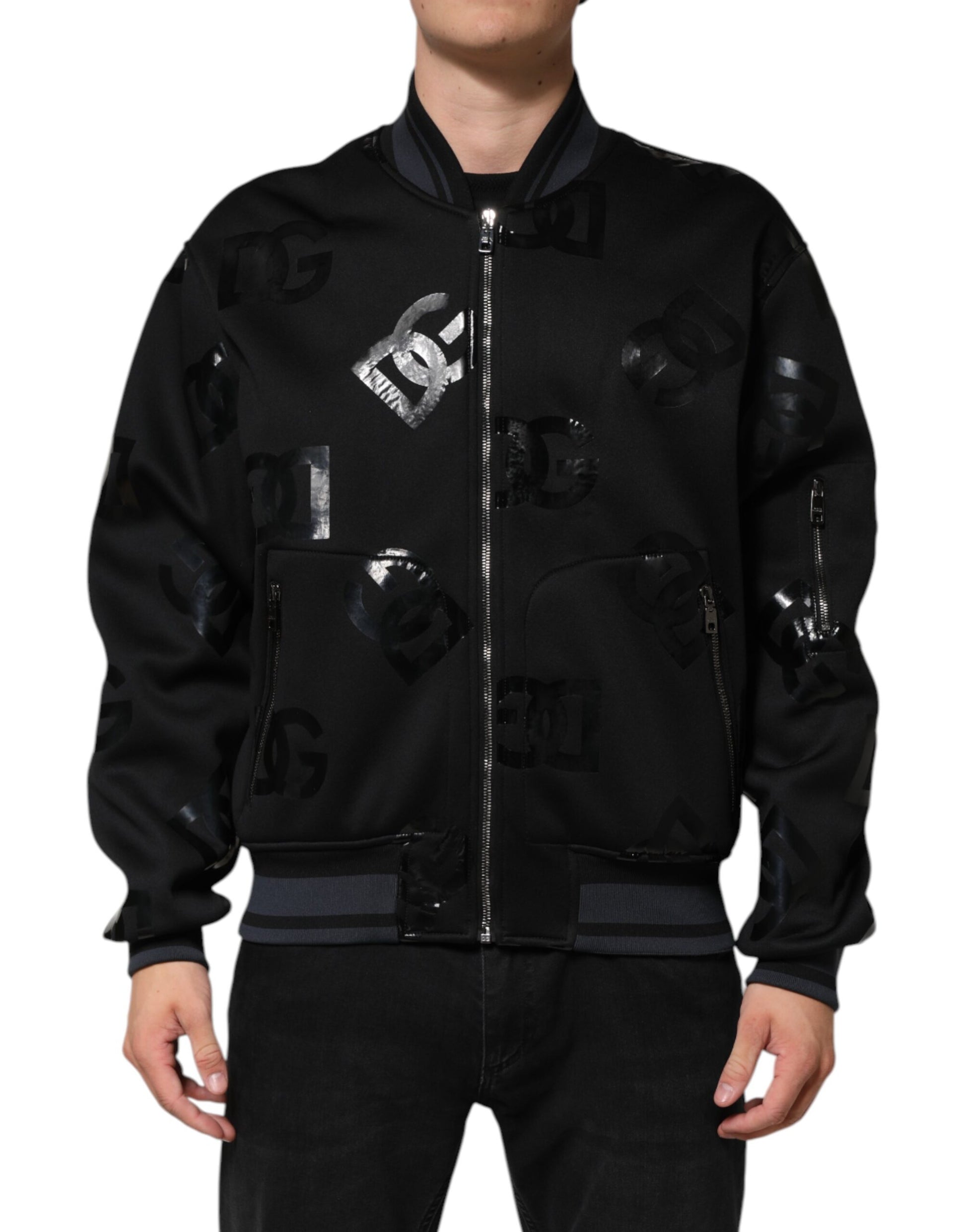 Dolce & Gabbana Black Wool Logo DG Mania Men Bomber Jacket