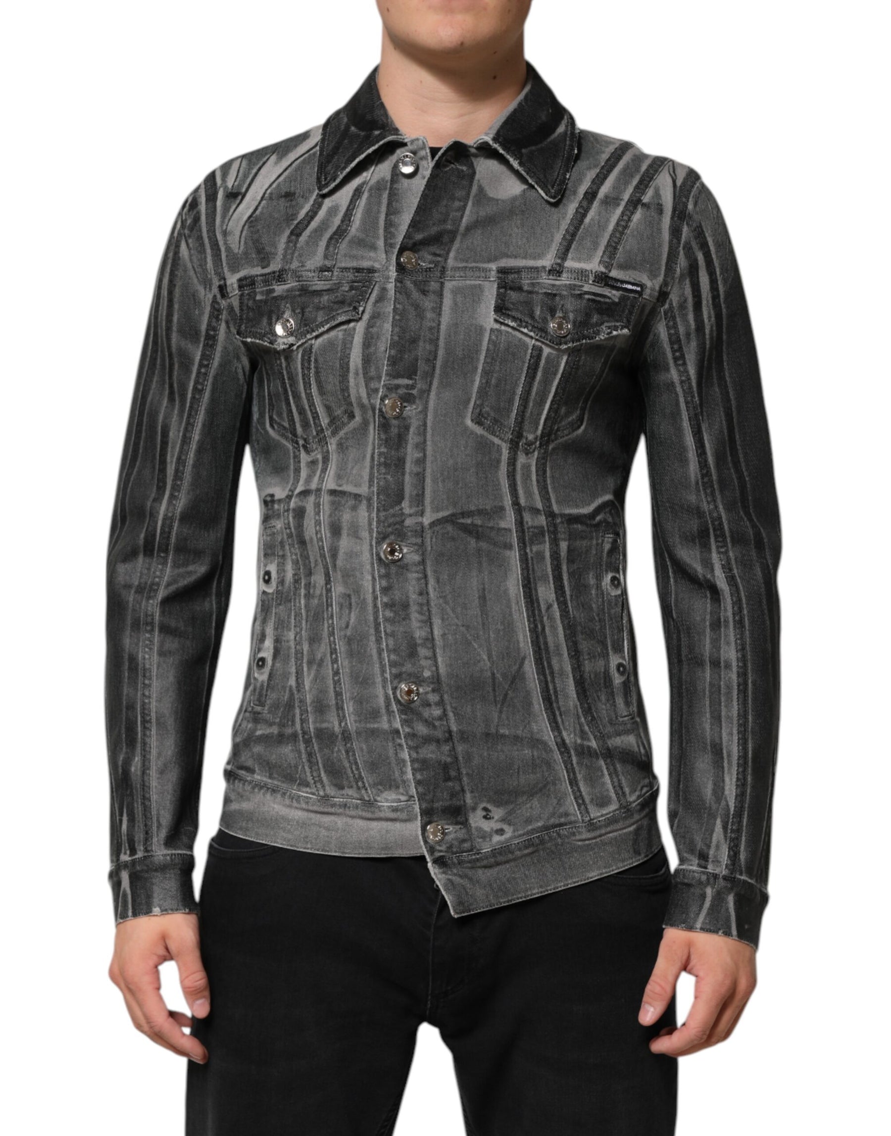 Dolce & Gabbana Gray Washed Cotton Stretch Denim Jacket | Regal Royce