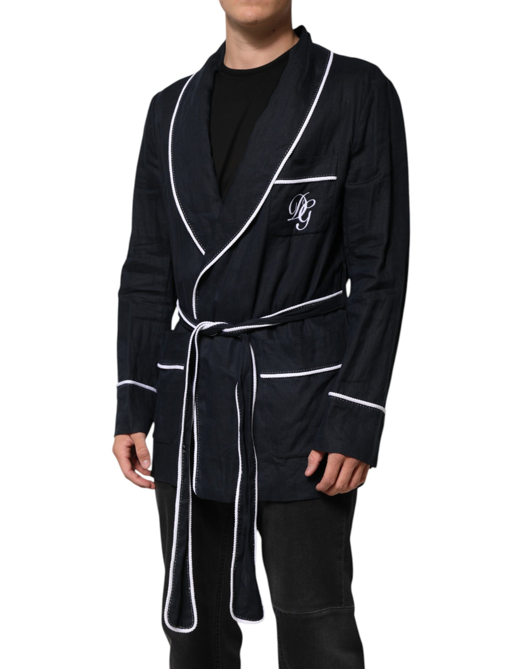 Dolce & Gabbana Dark Blue DG Embroidery Jacket Robe Blazer | Regal Royce