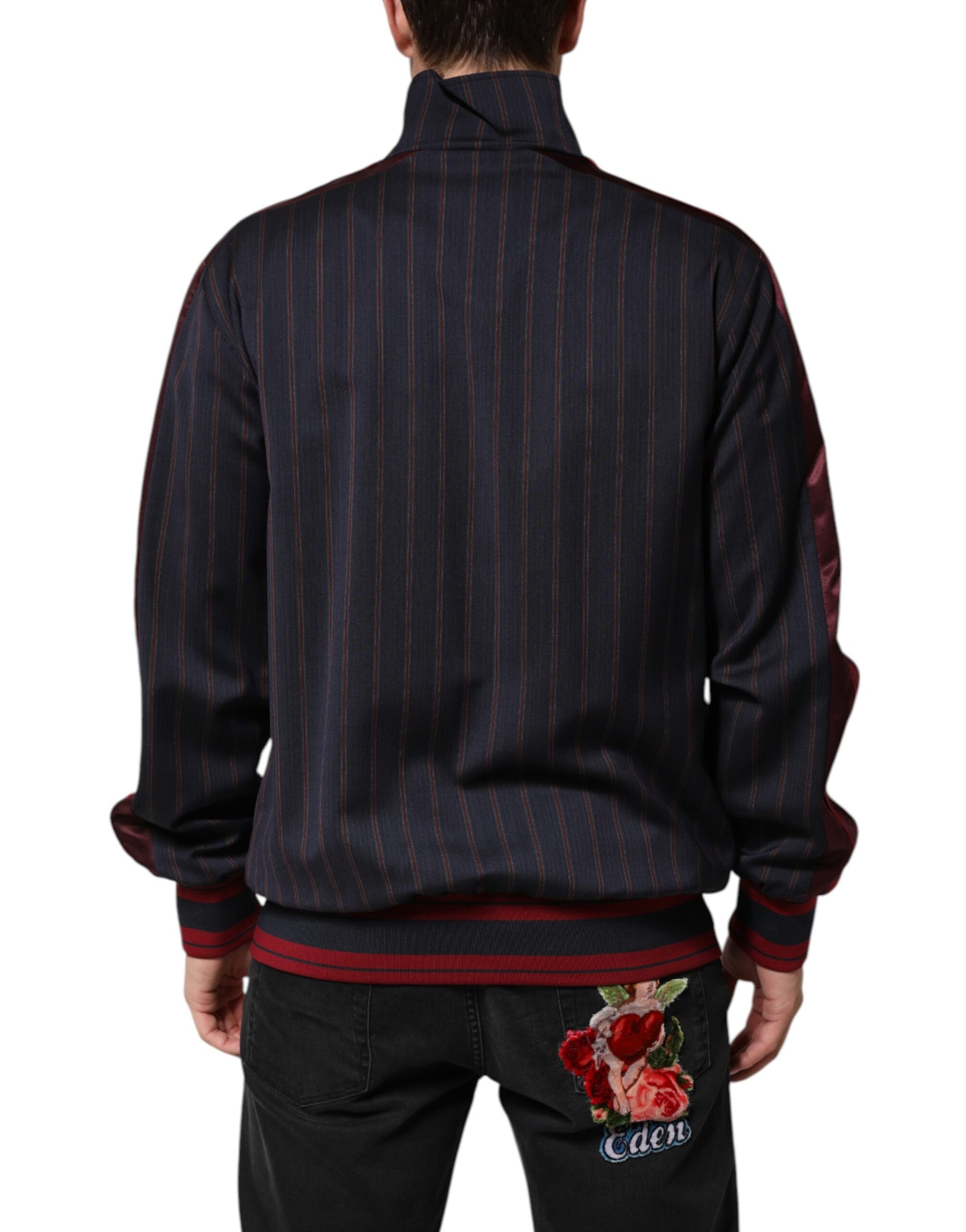 Dolce & Gabbana Blue Red Striped Logo Plaque Full Zip Jacket | Regal Royce