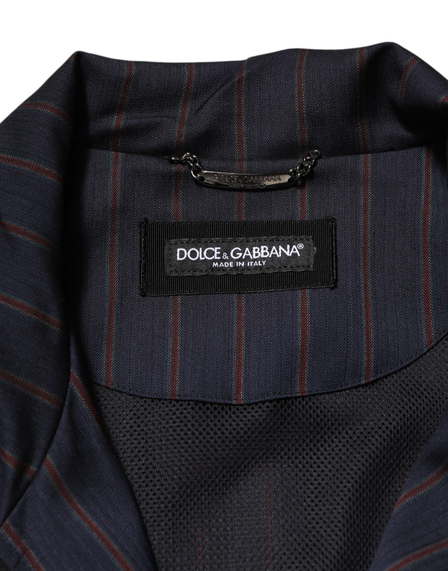 Dolce & Gabbana Blue Red Striped Logo Plaque Full Zip Jacket | Regal Royce