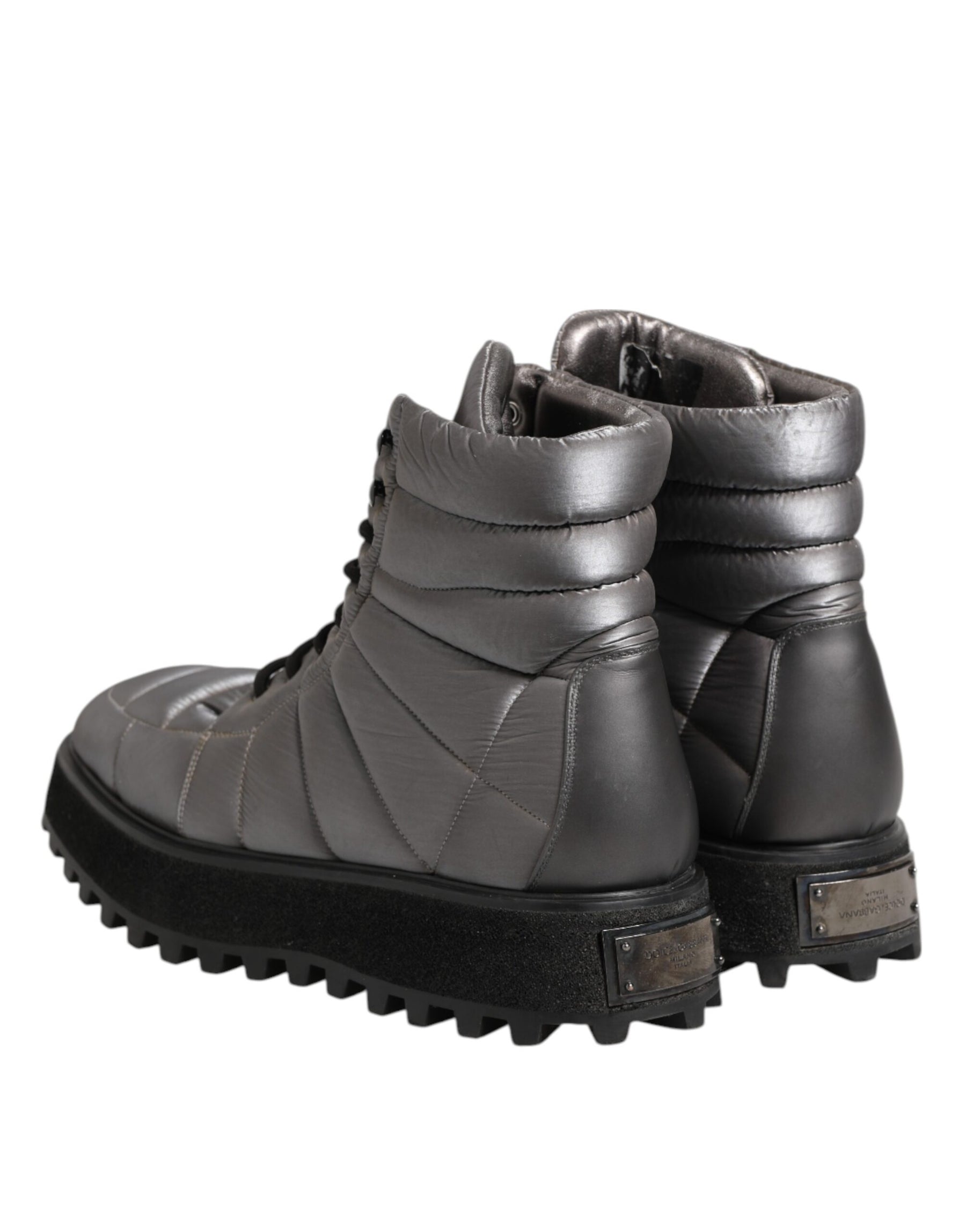 Dolce & Gabbana Silver Padded Mid Calf Lace Up Boots Shoes | Regal Royce