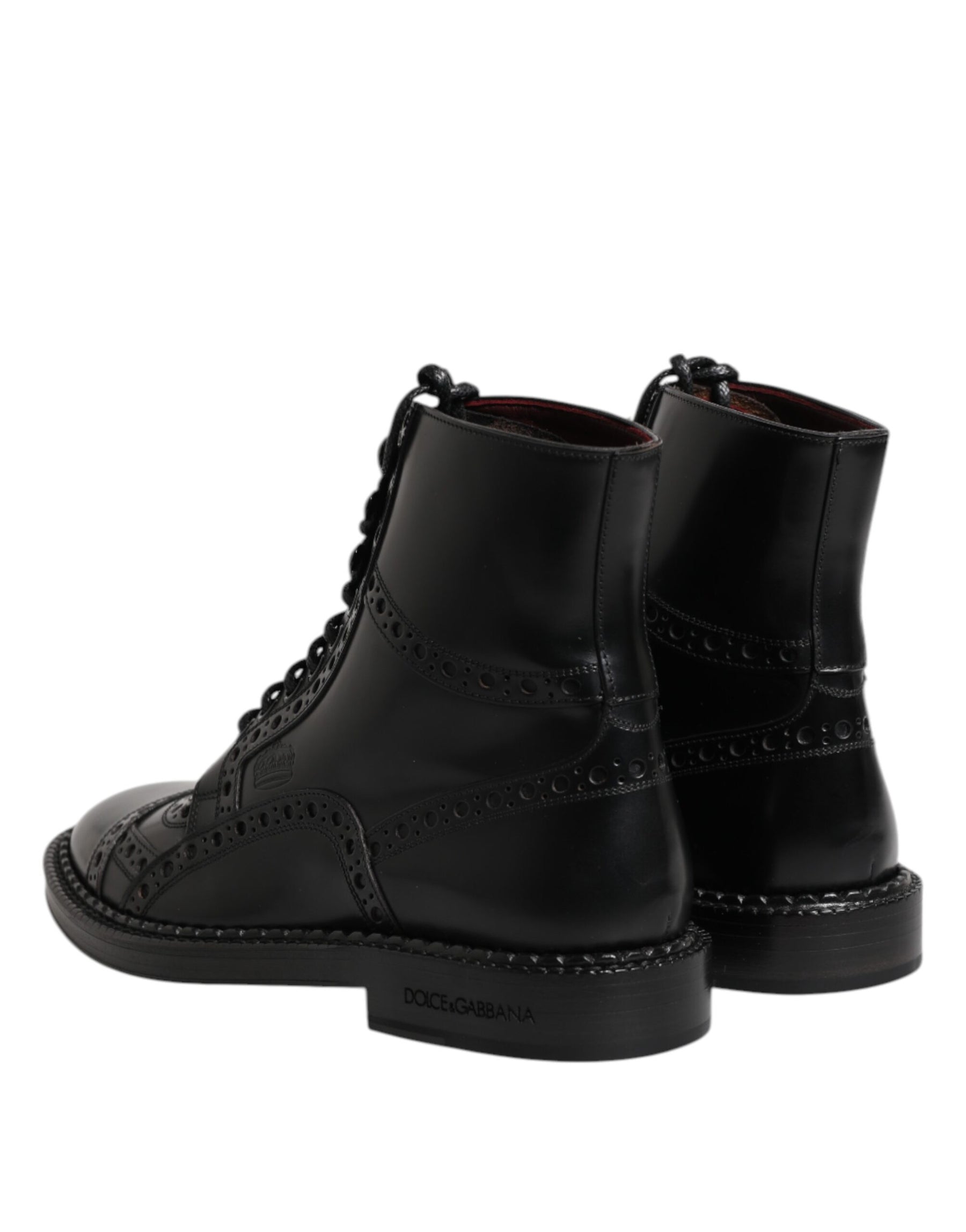 Dolce & Gabbana Black Leather Lace Up Mid Calf Boots Shoes | Regal Royce