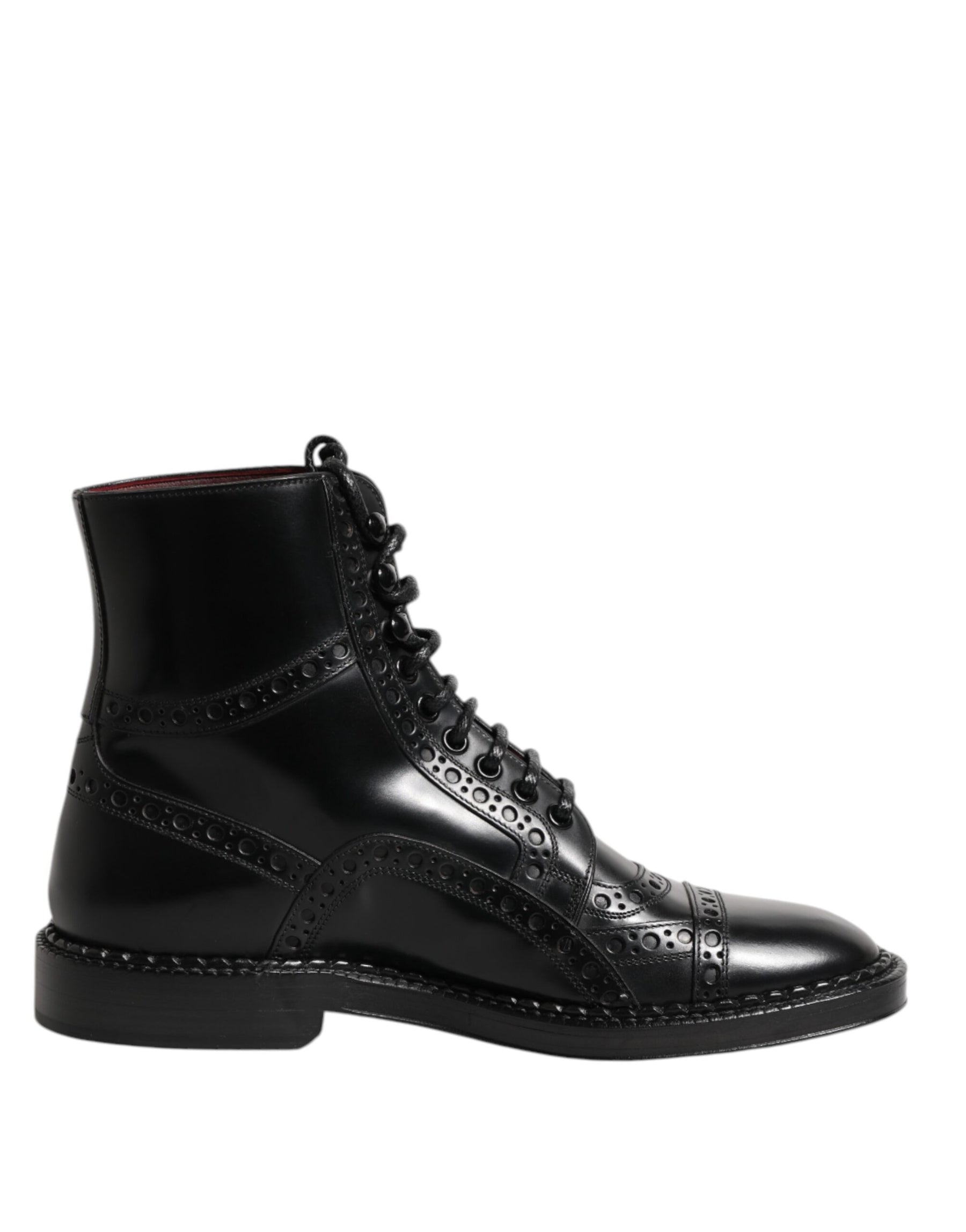 Dolce & Gabbana Black Leather Lace Up Mid Calf Boots Shoes | Regal Royce