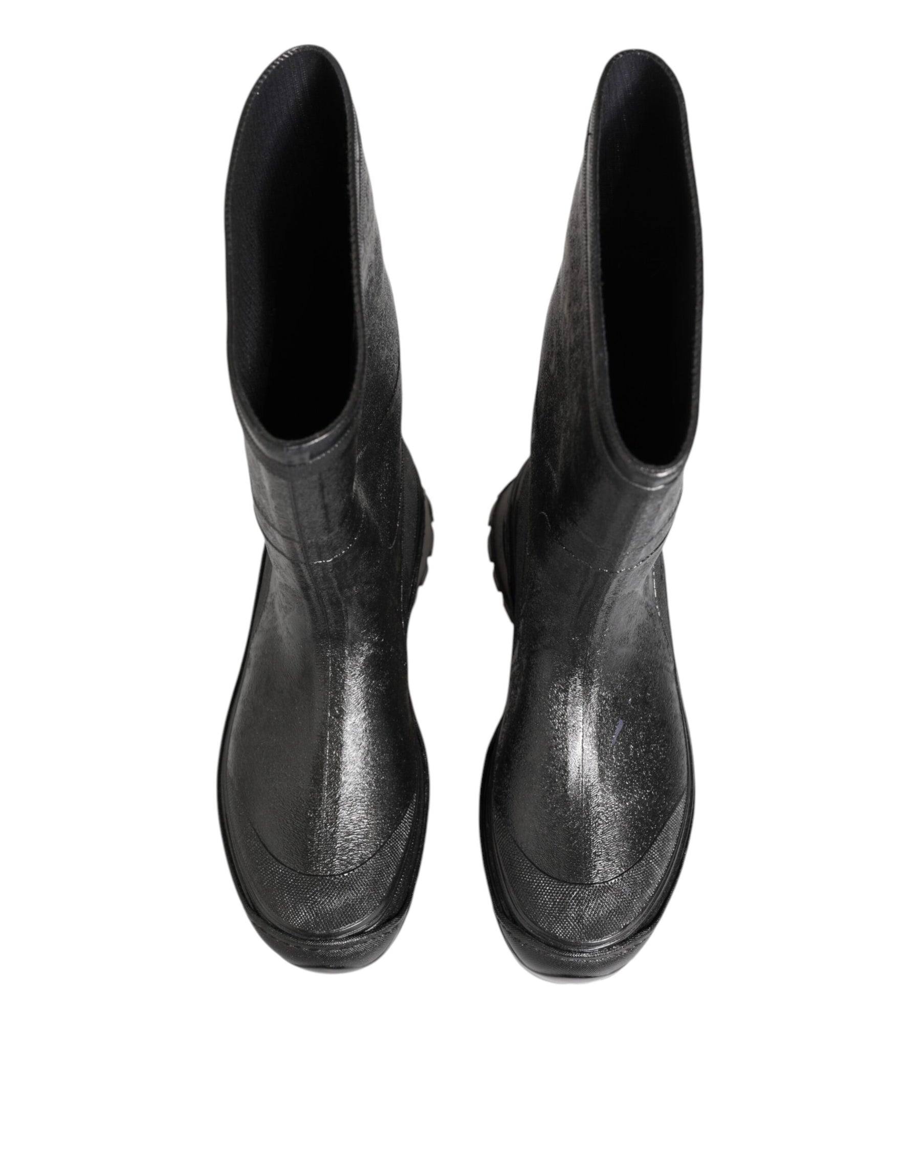 Dolce & Gabbana Metallic Black Pull On Rain Boots Shoes | Regal Royce