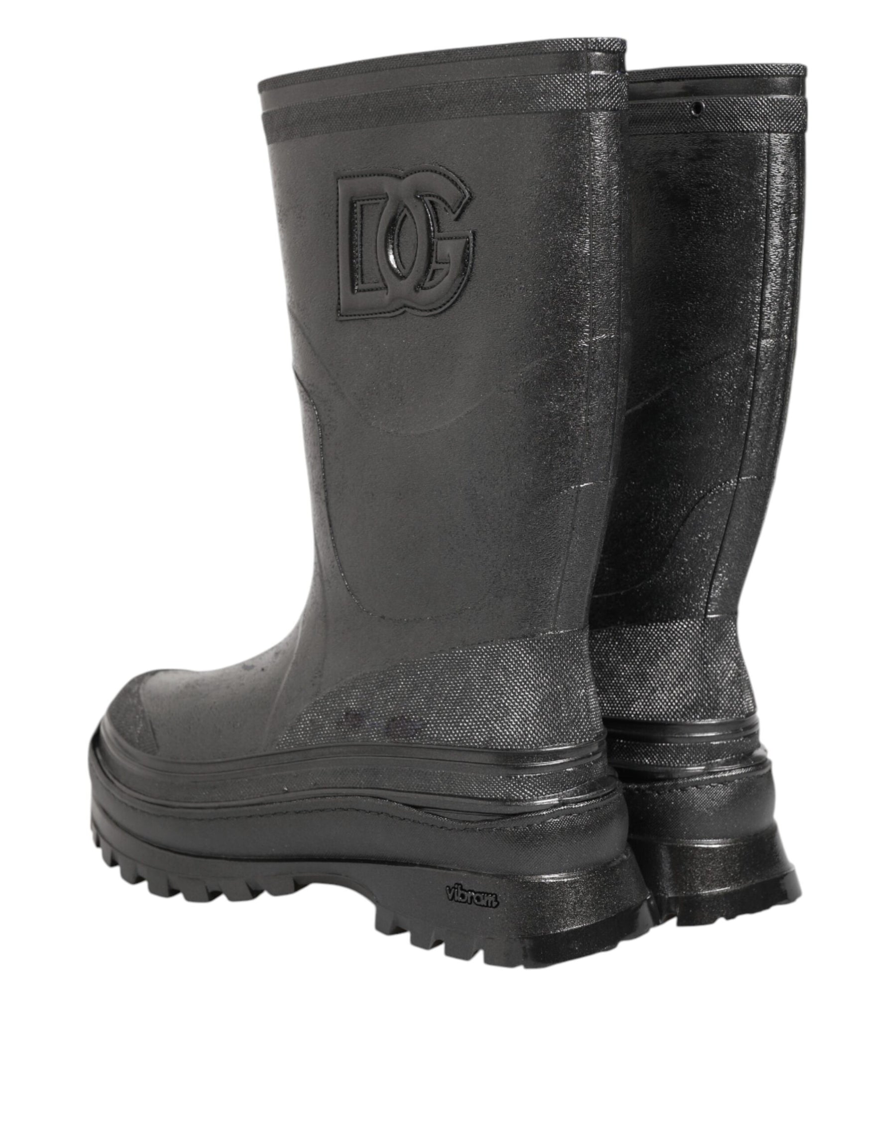 Dolce & Gabbana Metallic Black Pull On Rain Boots Shoes | Regal Royce