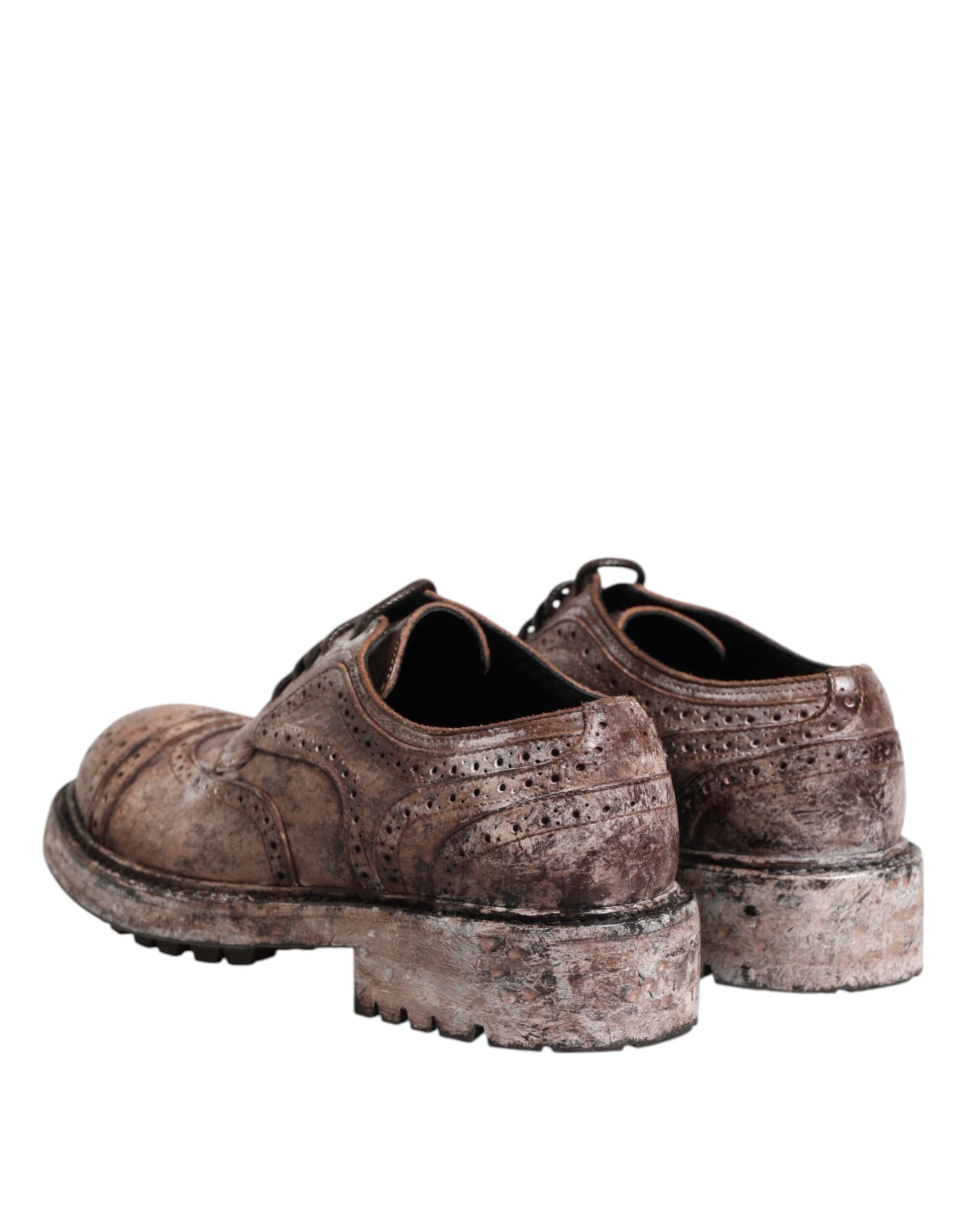 Dolce & Gabbana Brown Leather Distressed Brogue Lace Up Shoes | Regal Royce