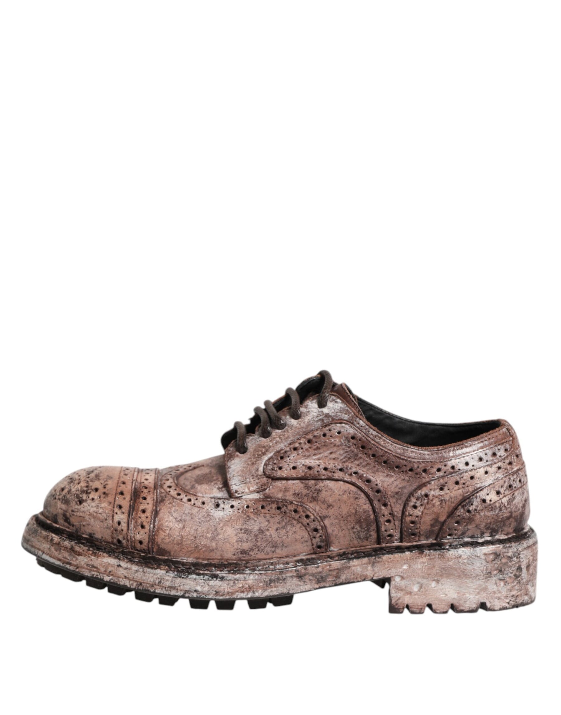 Dolce & Gabbana Brown Leather Distressed Brogue Lace Up Shoes | Regal Royce