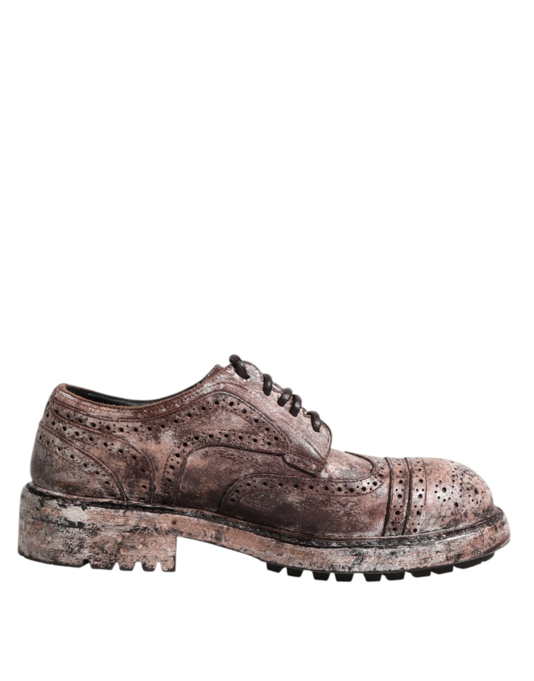 Dolce & Gabbana Brown Leather Distressed Brogue Lace Up Shoes | Regal Royce