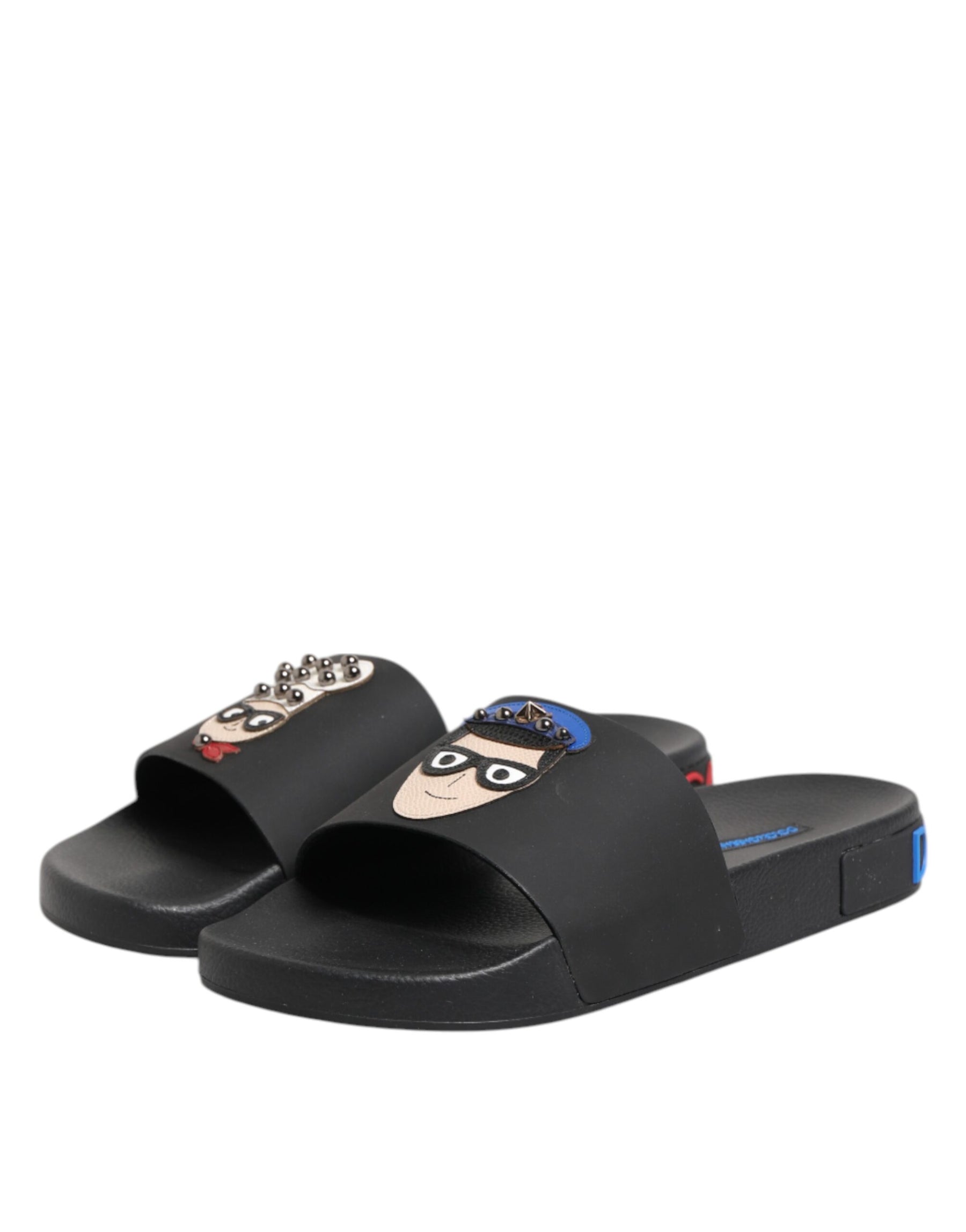 Dolce & Gabbana Black Leather Slides Flats Beachwear Shoes | Regal Royce