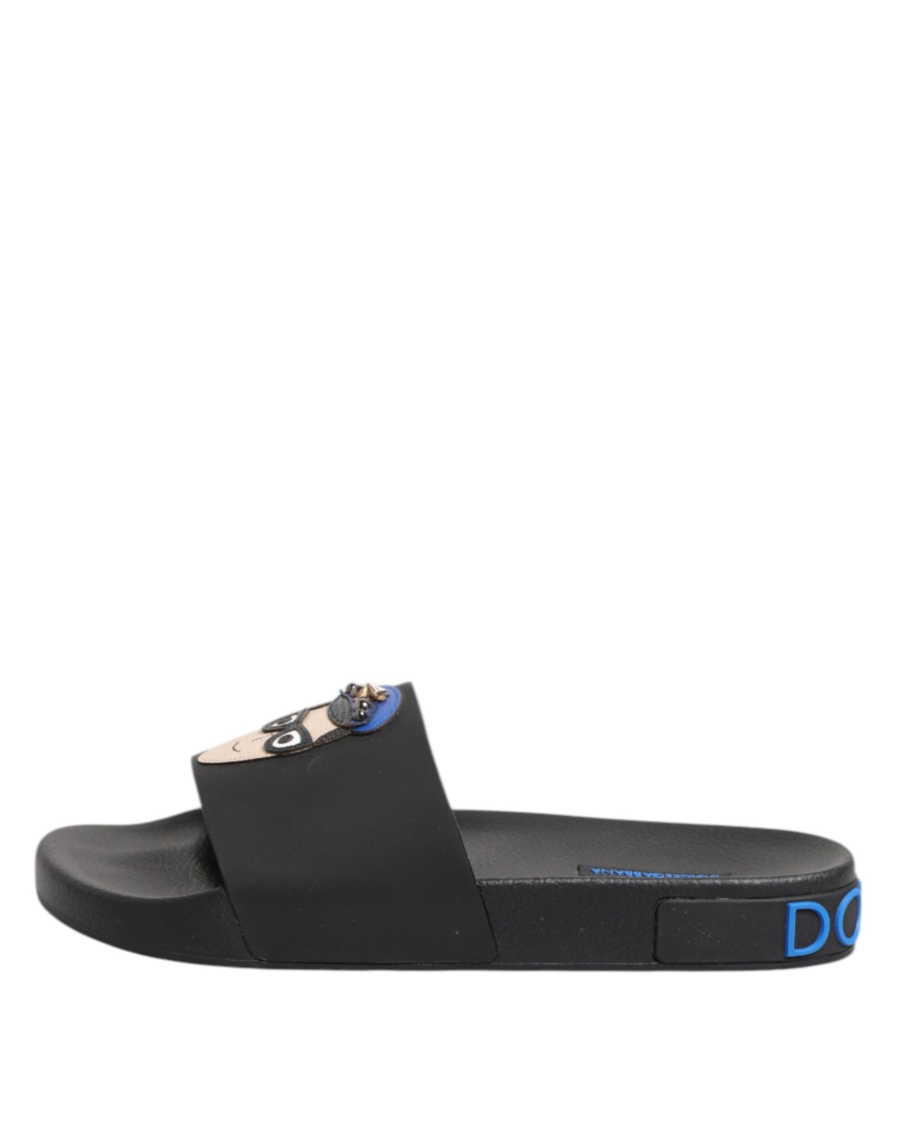 Dolce & Gabbana Black Leather Slides Flats Beachwear Shoes | Regal Royce