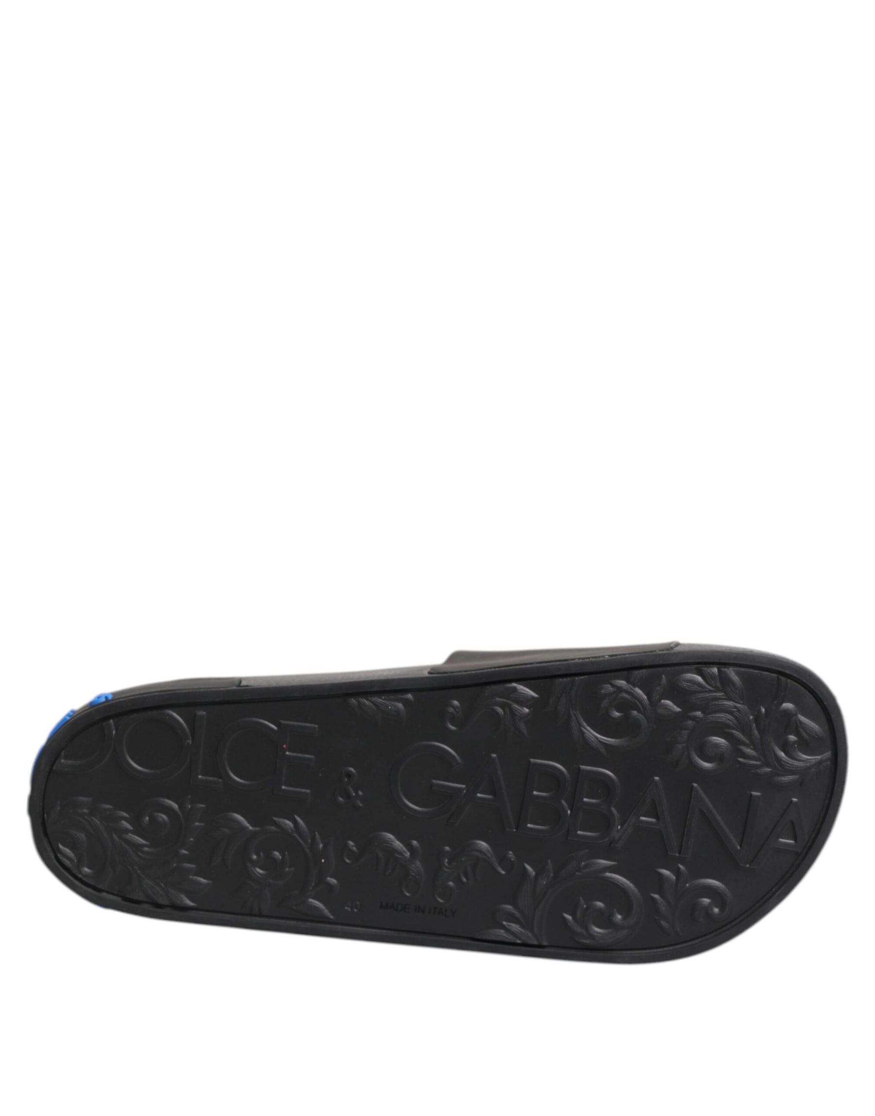 Dolce & Gabbana Black Leather Slides Flats Beachwear Shoes | Regal Royce