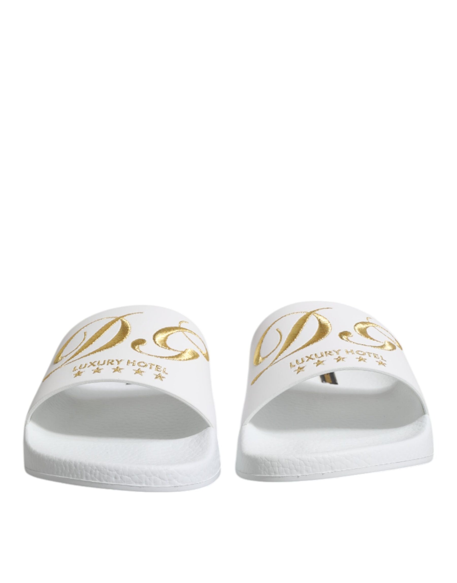 Dolce & Gabbana White Leather Slides Sandals Beachwear Shoes | Regal Royce